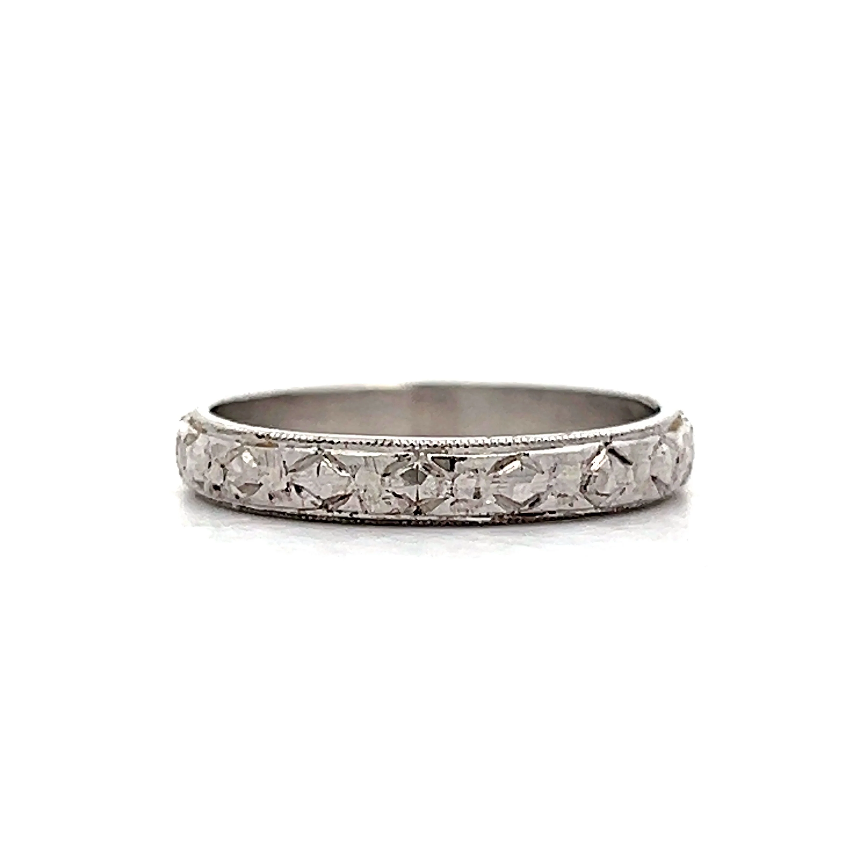 Vintage Art Deco Engraved Orange Blossom Band in Platinum - Image 2