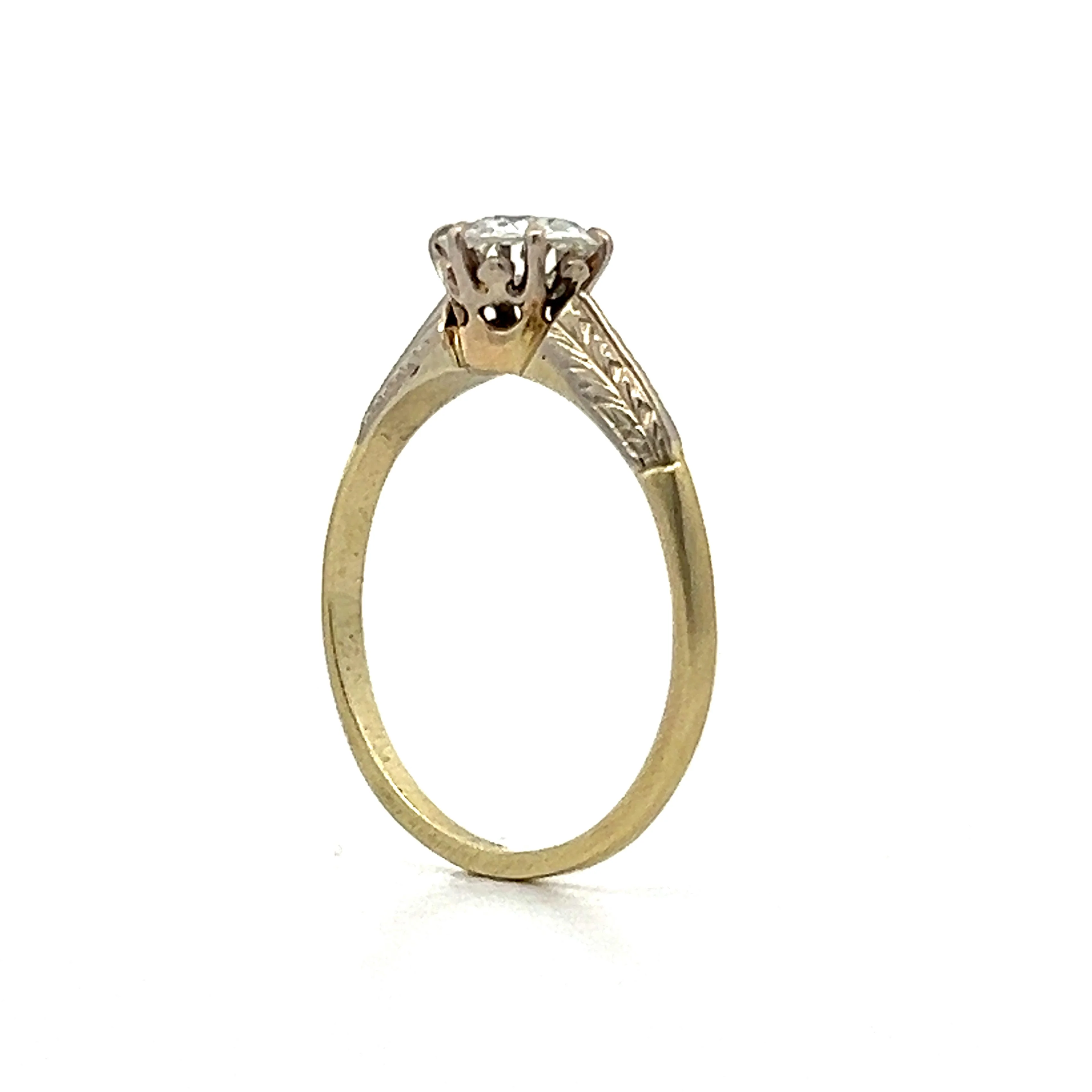 Vintage Art Deco Engraved Solitaire Engagement Ring in 14k - Image 5