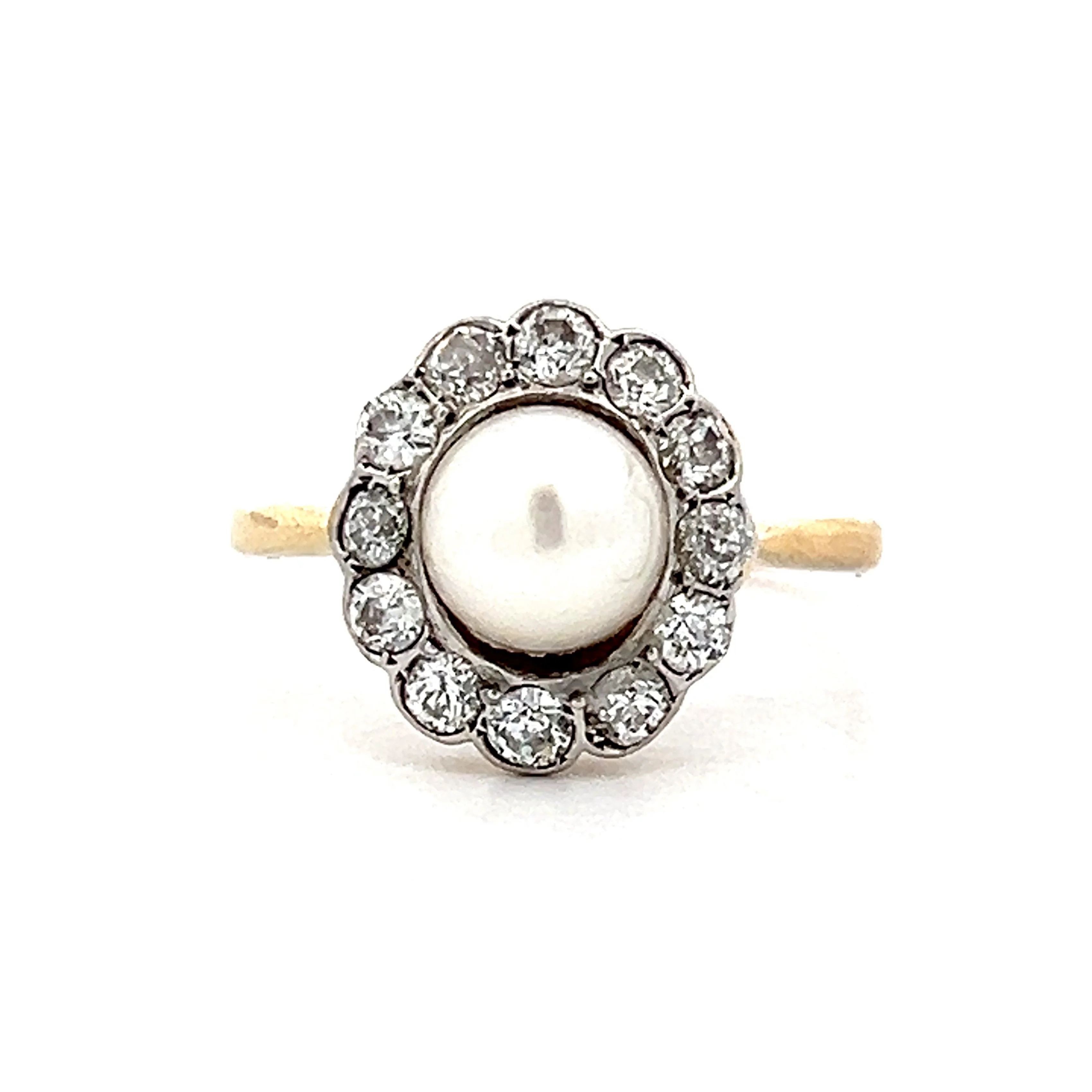 Vintage Art Deco Floral Pearl & Diamond in 18k Yellow Gold