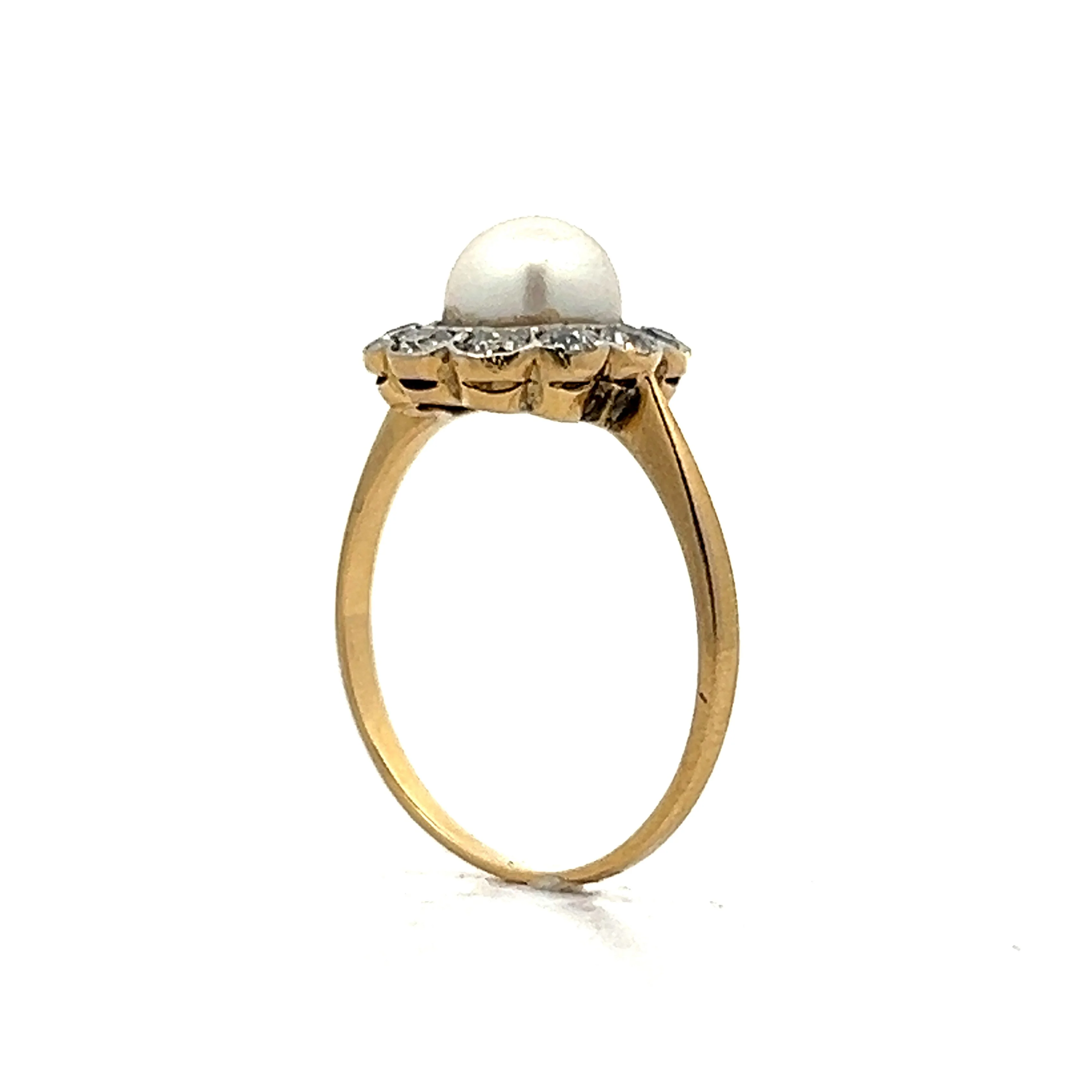 Vintage Art Deco Floral Pearl & Diamond in 18k Yellow Gold - Image 5