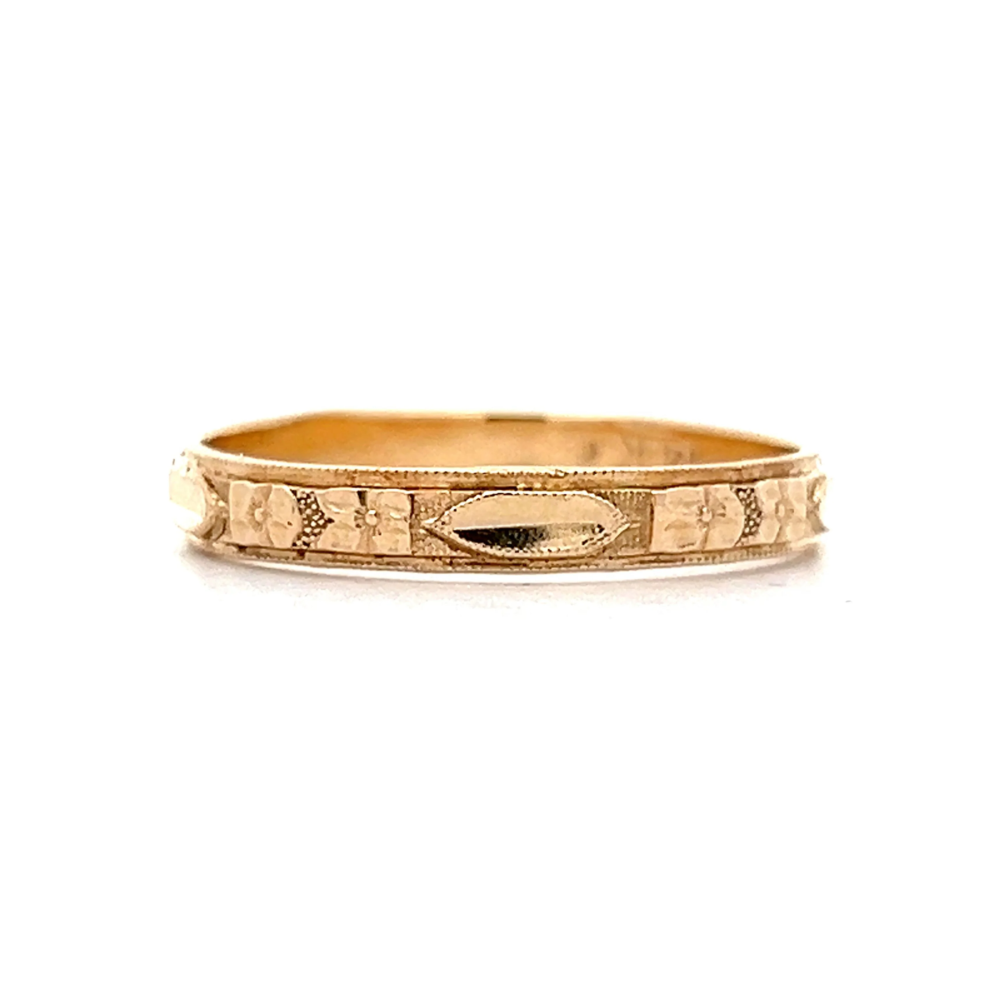 Vintage Art Deco Geometric Orange Blossom Band in Yellow Gold - Image 2