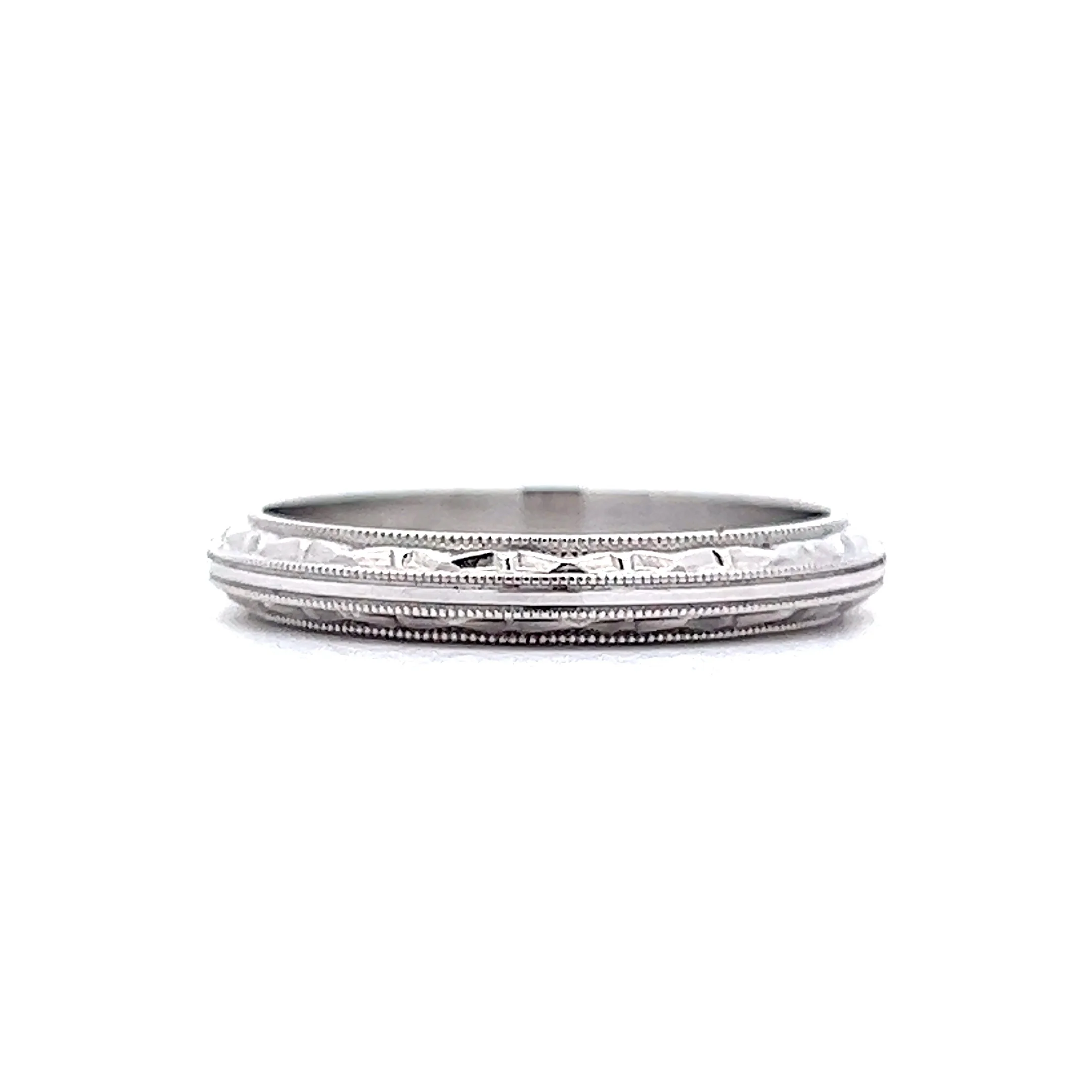 Vintage Art Deco Milgrain Wedding Band in 14K White Gold - Image 2