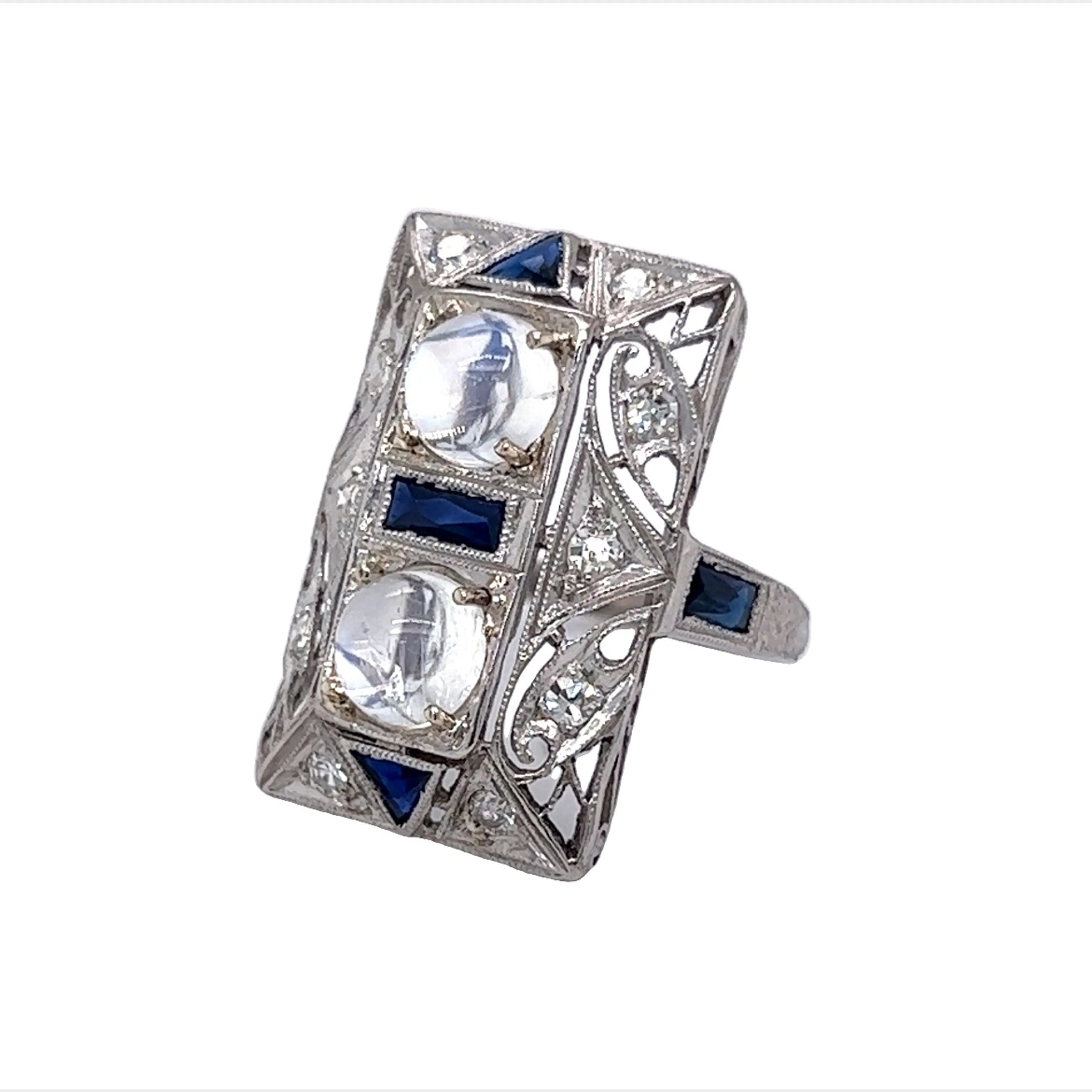 Vintage Art Deco Moonstone Cocktail Ring in Platinum - Image 2