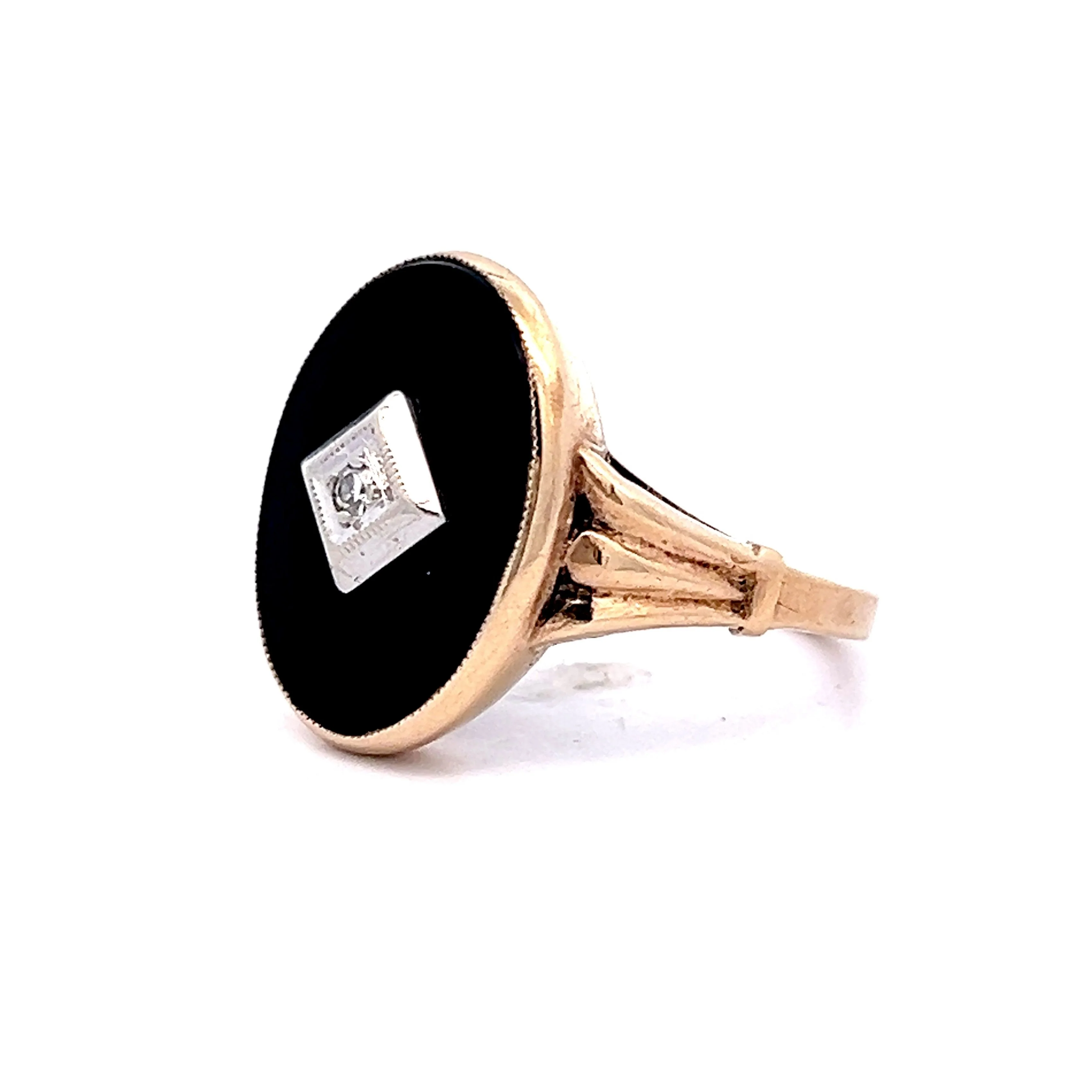 Vintage Art Deco Mourning Ring in 14k Yellow Gold - Image 2