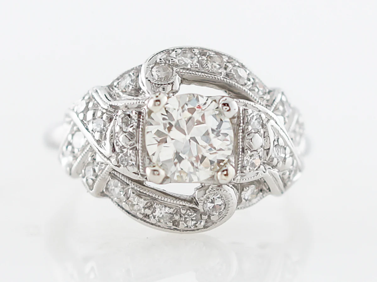 Vintage Art Deco Old European Cut Diamond Engagement Ring in Platinum