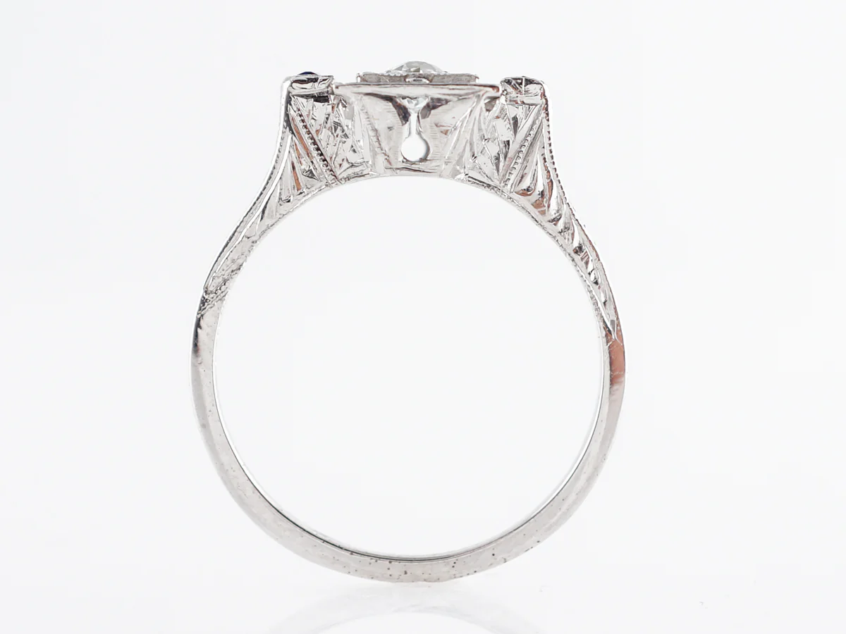 Vintage Art Deco Old European Diamond w/ French Cut Sapphires in 18k - Image 4