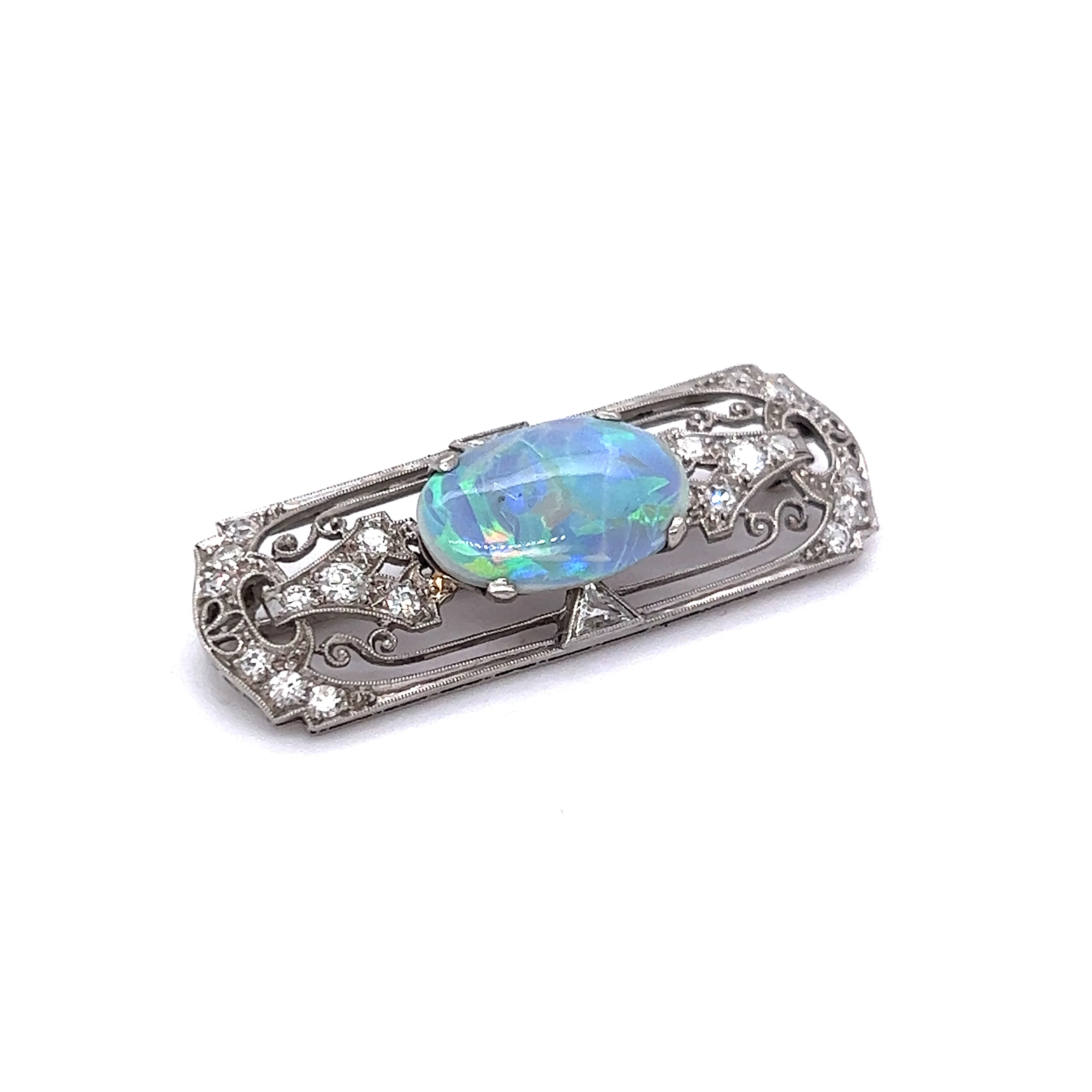 Vintage Art Deco Opal Brooch in 14k White Gold - Image 3