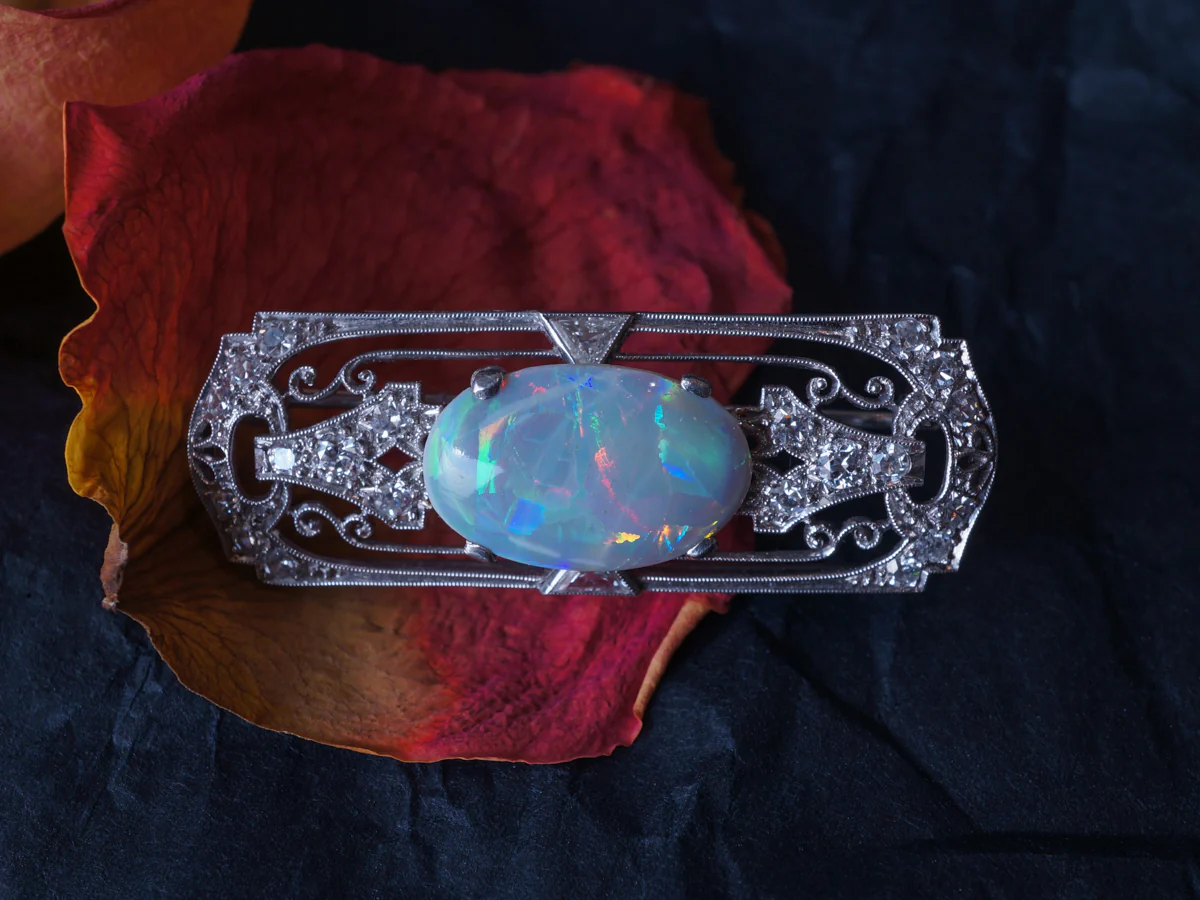 Vintage Art Deco Opal Brooch in 14k White Gold - Image 5