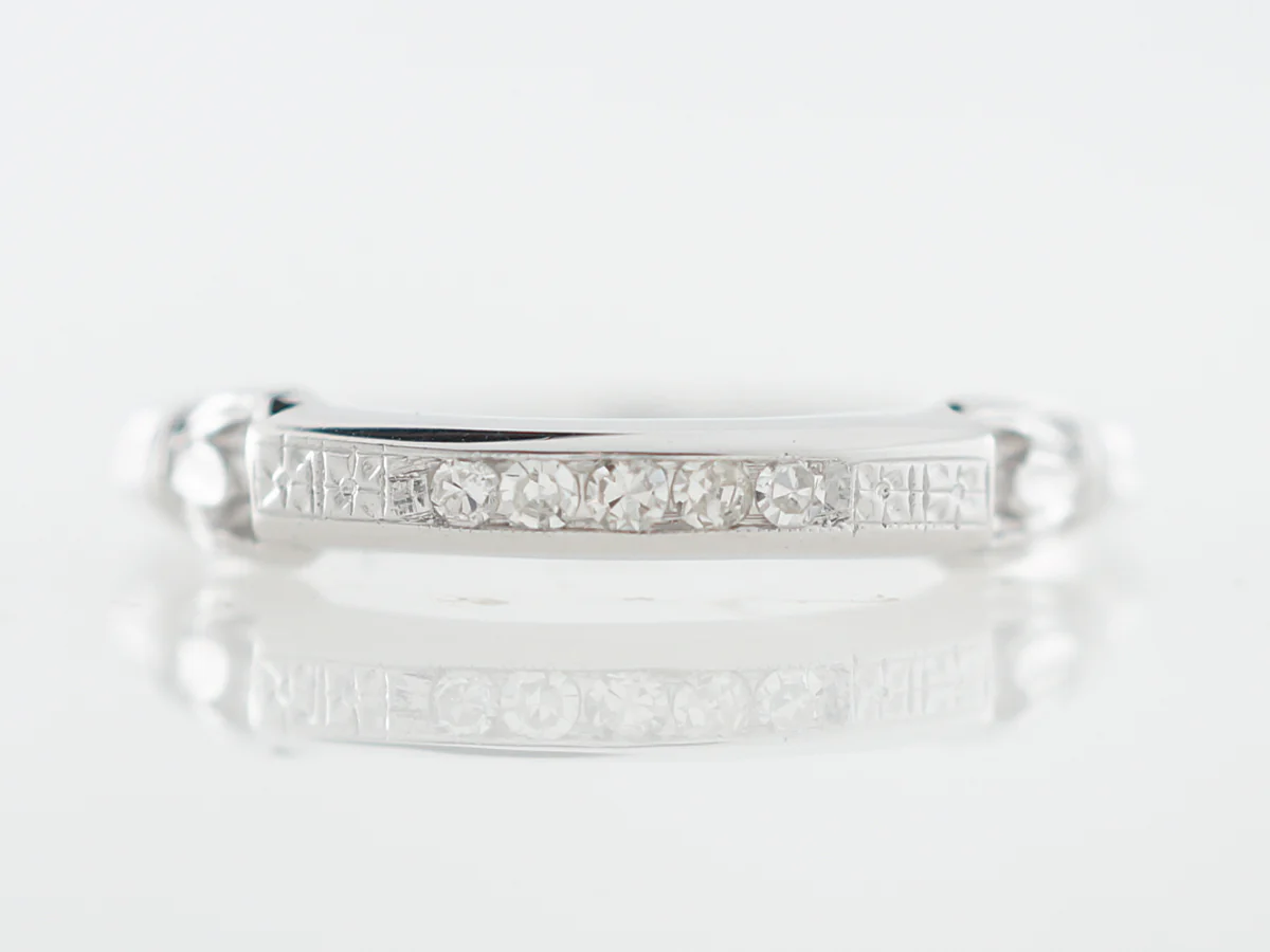 Vintage Art Deco Orange Blossom & Diamond Wedding Band in 18k White Gold