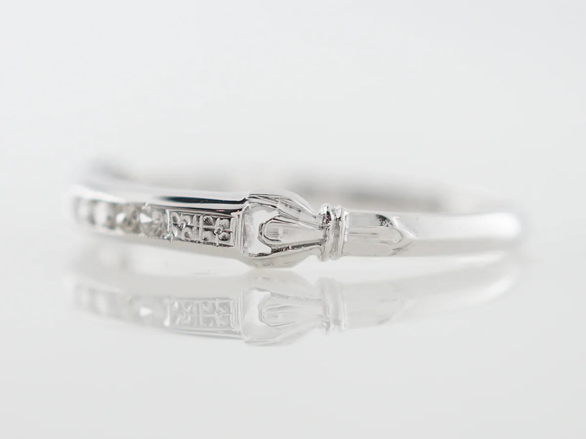 Vintage Art Deco Orange Blossom & Diamond Wedding Band in 18k White Gold - Image 2
