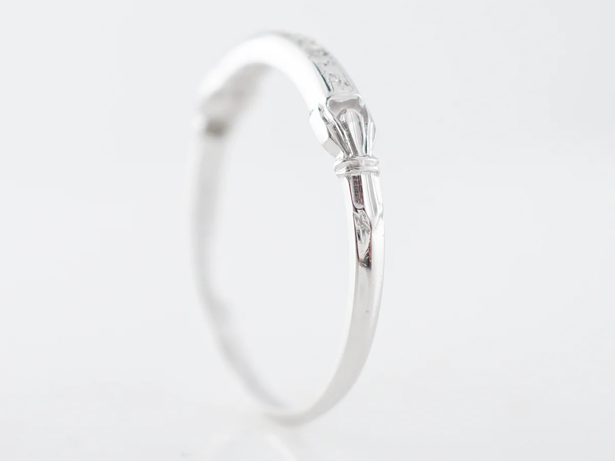 Vintage Art Deco Orange Blossom & Diamond Wedding Band in 18k White Gold - Image 4