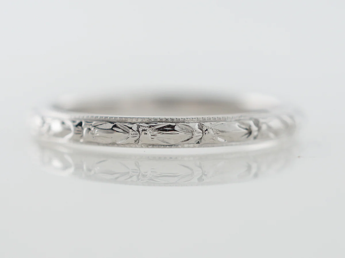Vintage Art Deco Orange Blossom Wedding Band in White Gold