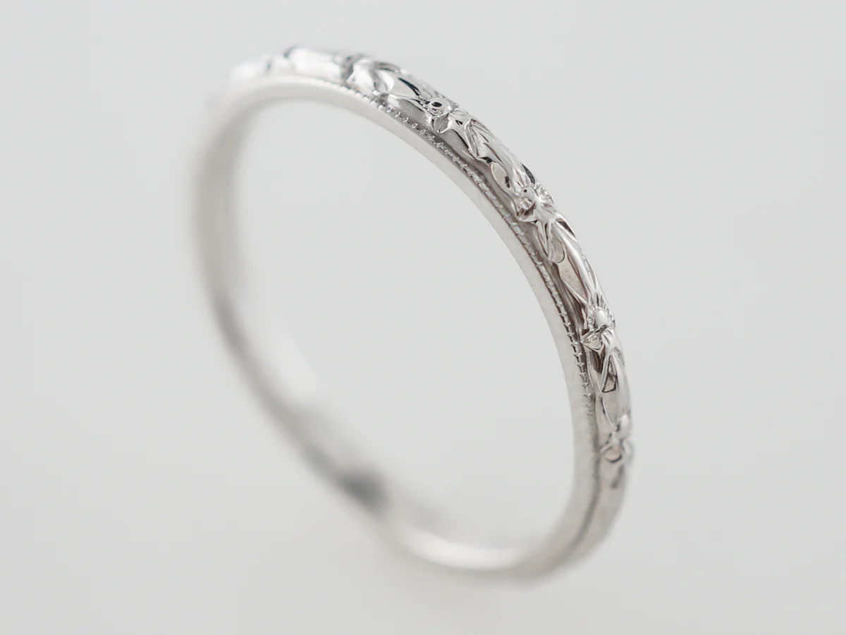 Vintage Art Deco Orange Blossom Wedding Band in White Gold - Image 3