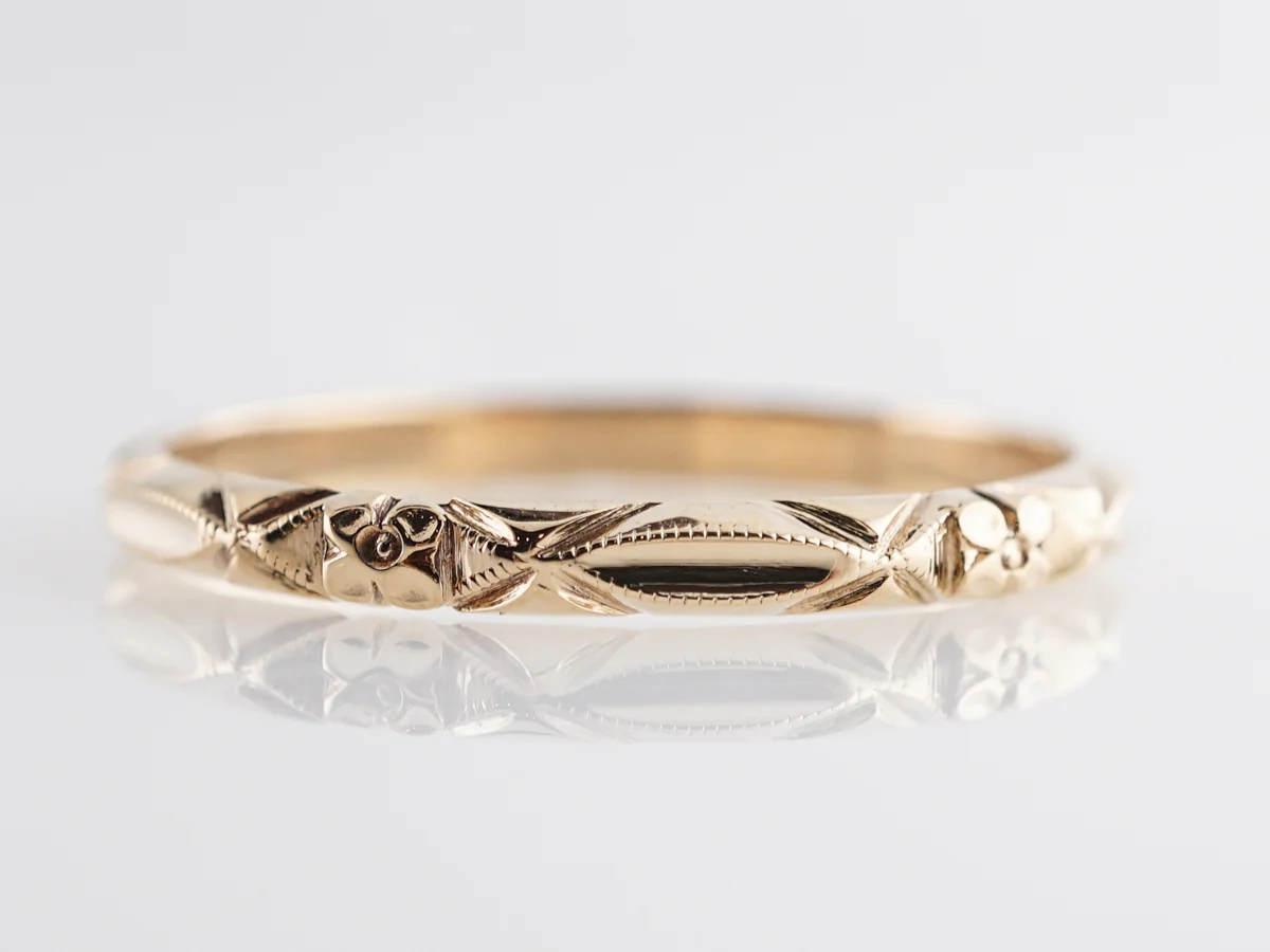Vintage Art Deco Orange Blossom Wedding Band in 14k Yellow Gold - Image 2
