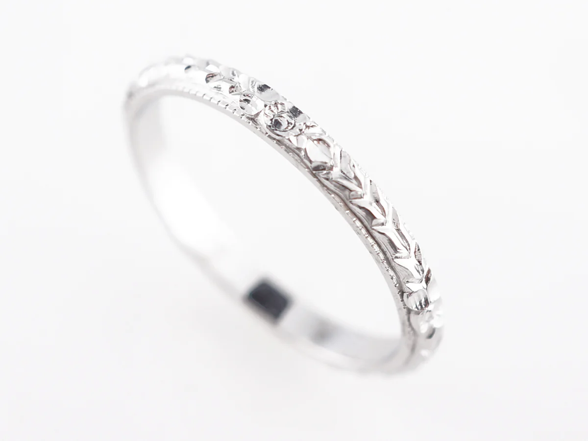 Vintage Art Deco Orange Blossom Wedding Band in 18k - Image 5