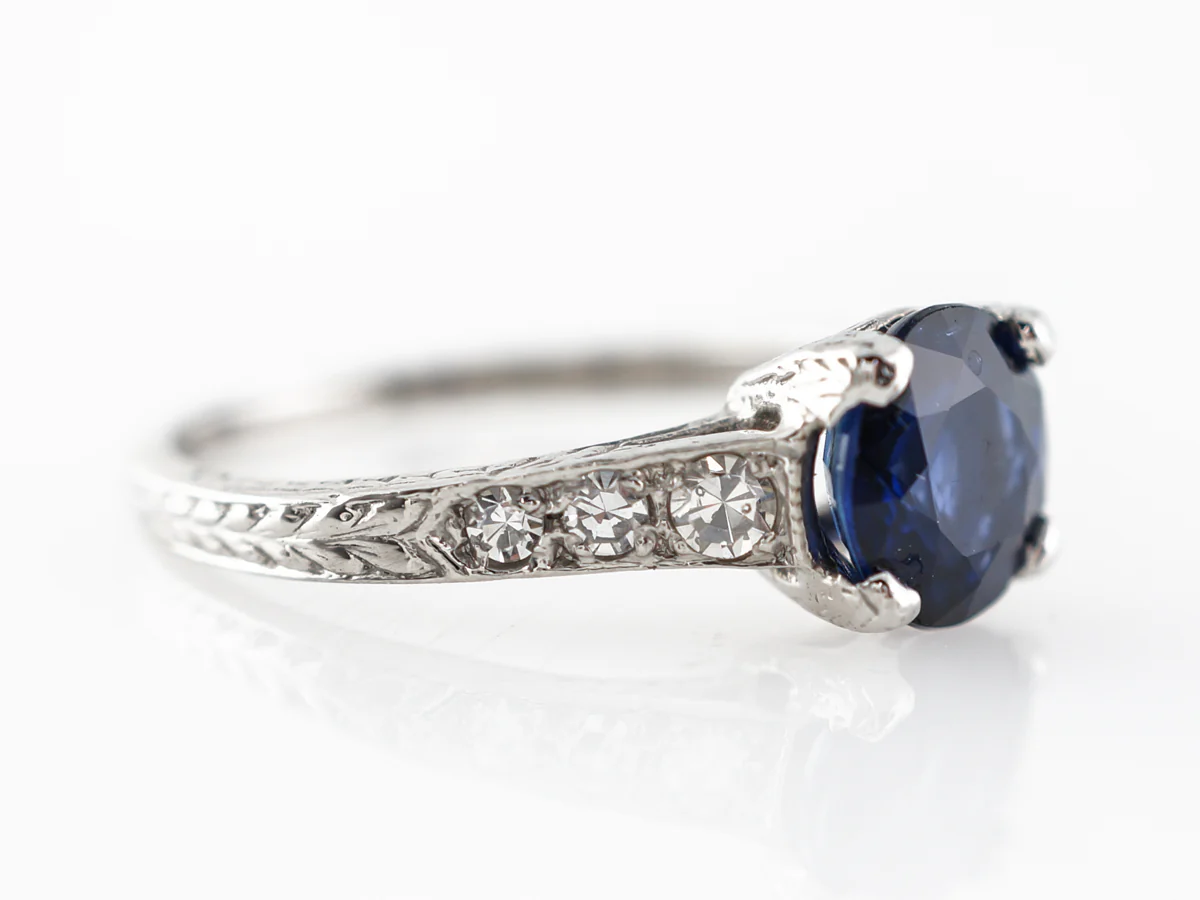 Vintage Art Deco Sapphire & Diamond Engagement Ring - Image 3