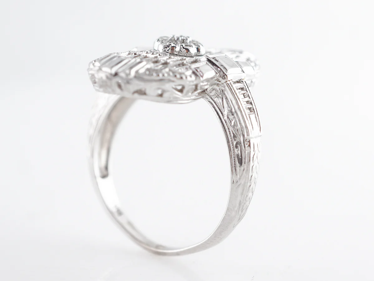 Vintage Art Deco Single Cut Diamond & Filigree Ring in 14k White Gold - Image 4