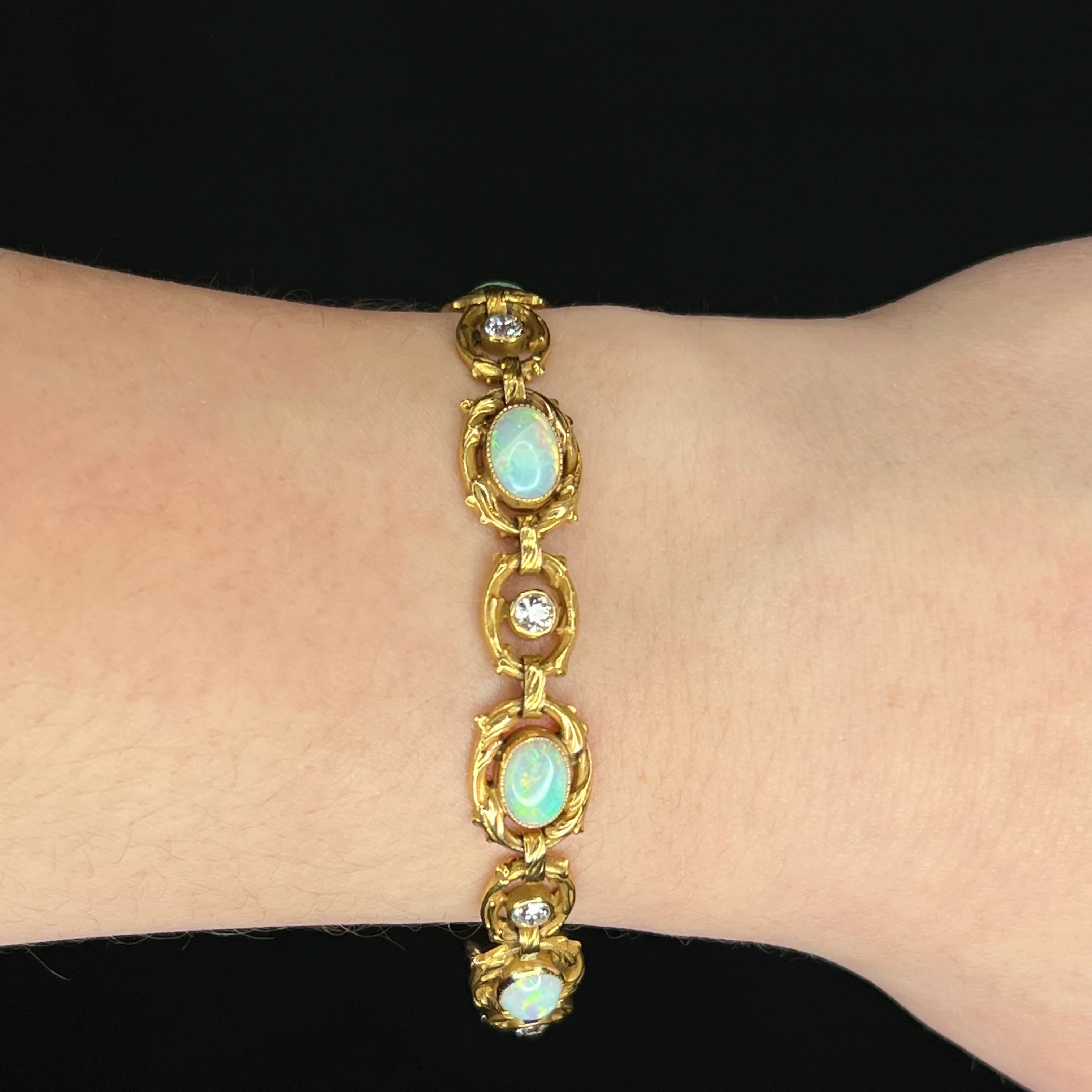 Vintage Art Nouveau Bracelet w Opals & Diamonds - Image 5
