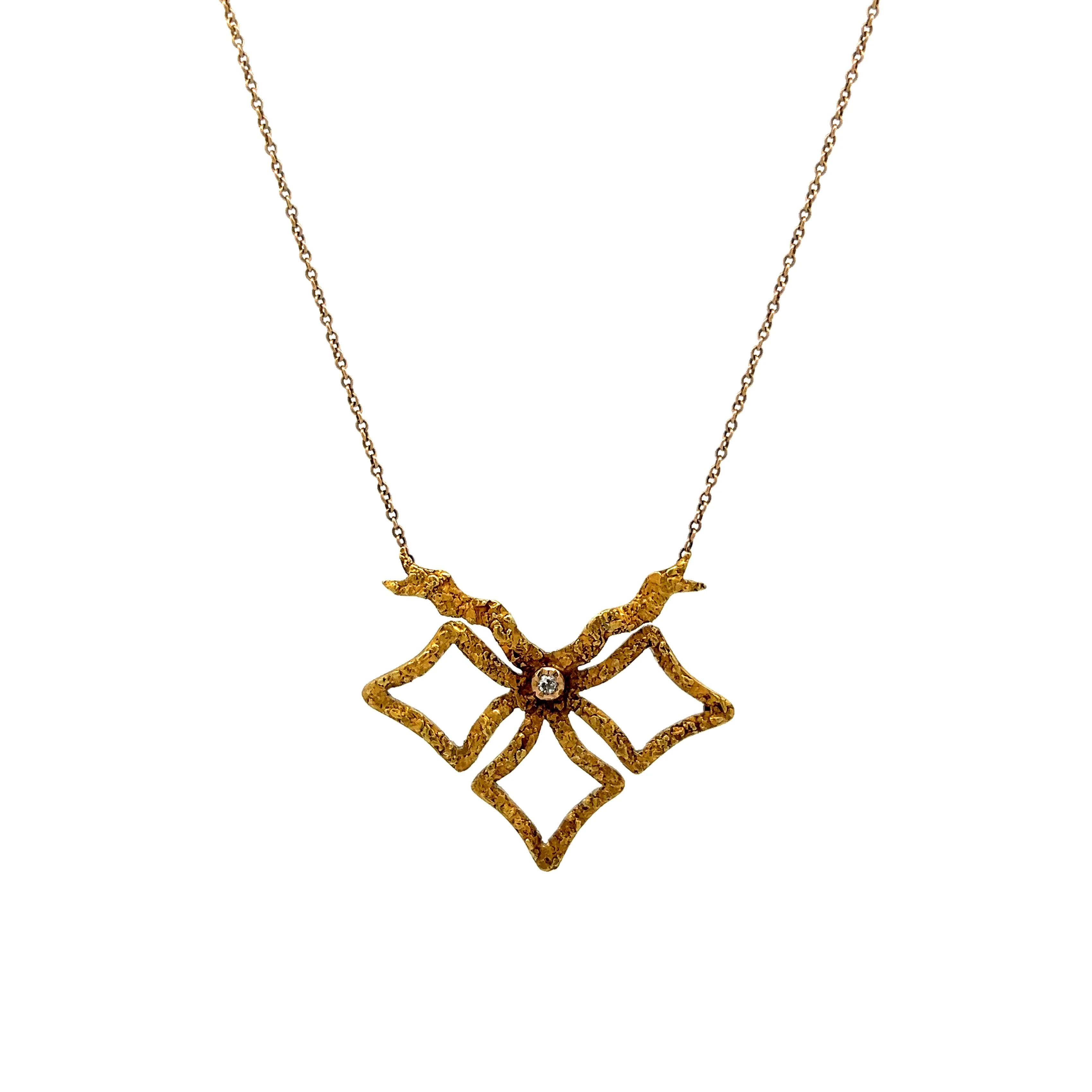 Vintage Art Nouveau Diamond Pendant Necklace in 18k Yellow Gold