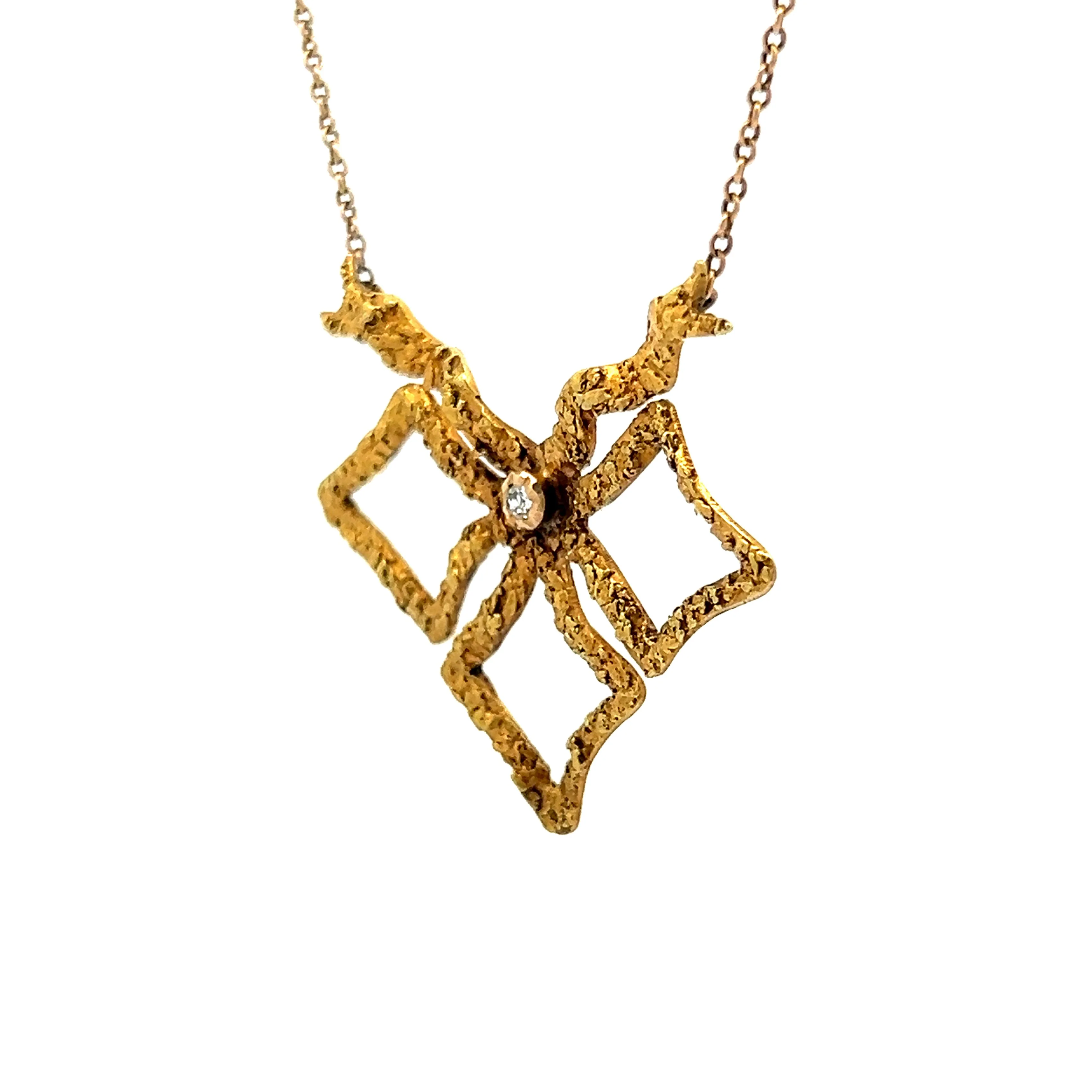 Vintage Art Nouveau Diamond Pendant Necklace in 18k Yellow Gold - Image 2