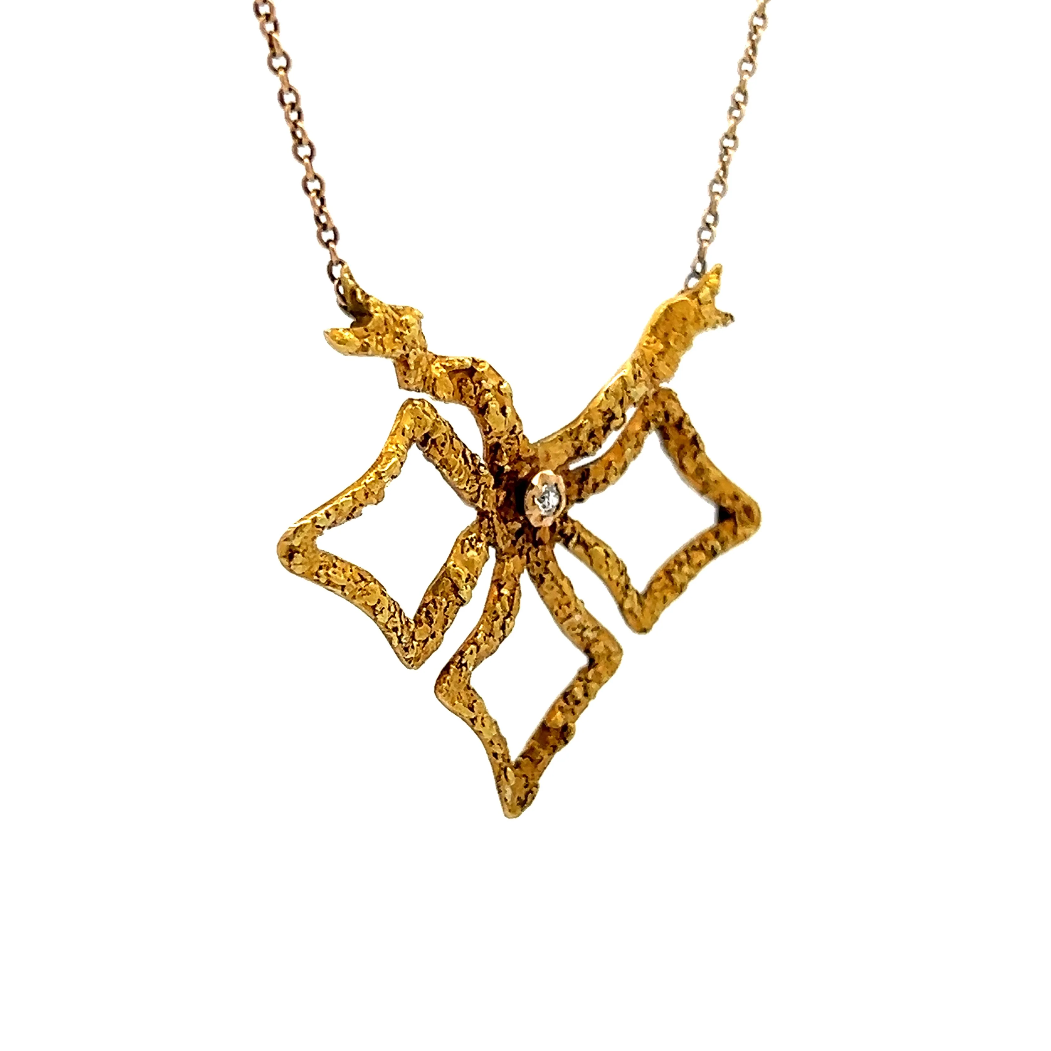 Vintage Art Nouveau Diamond Pendant Necklace in 18k Yellow Gold - Image 3