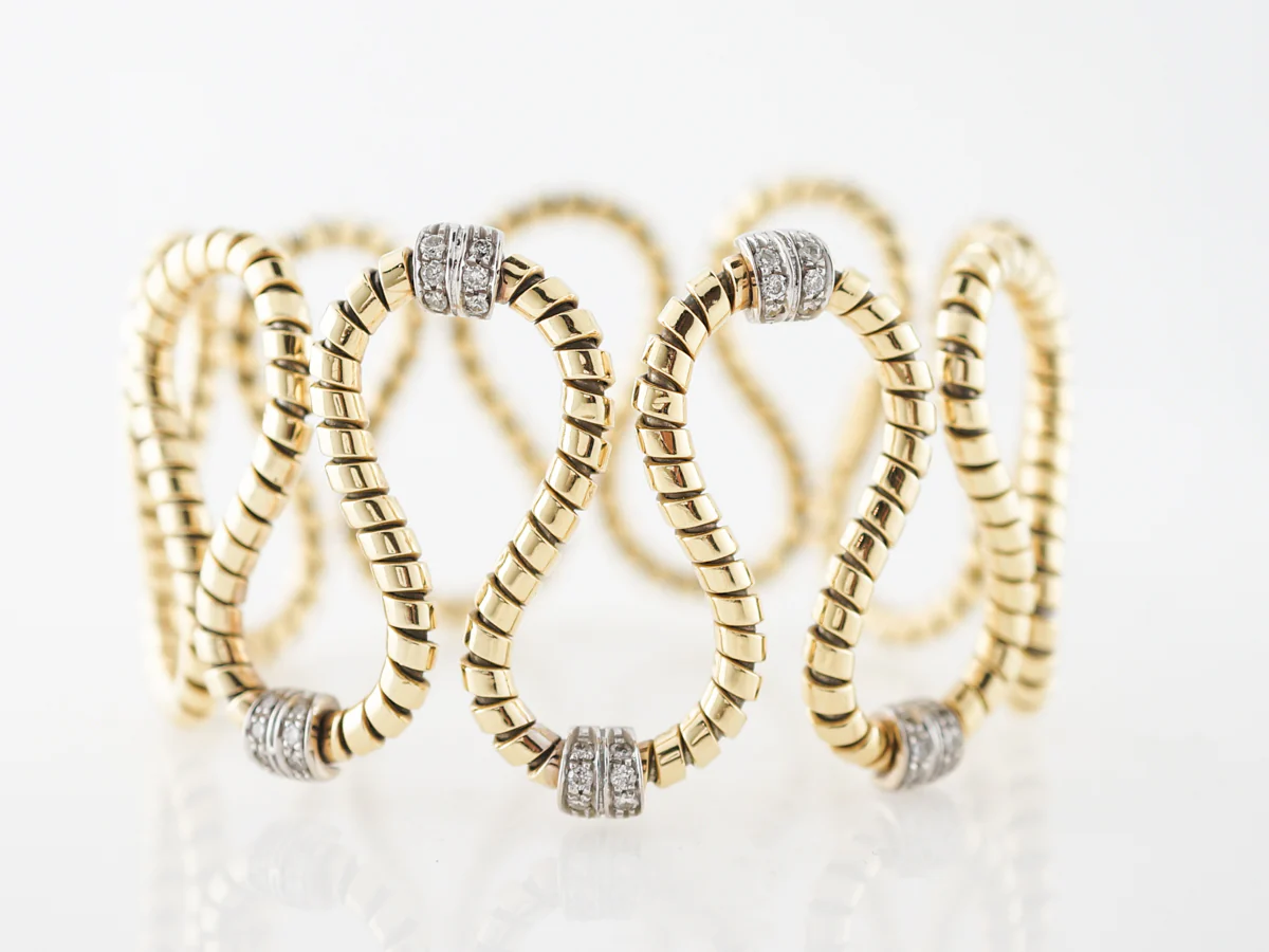 Vintage Bangle Bracelet Mid-Century .30 Round Brilliant Cut Diamonds in 18k Yellow Gold