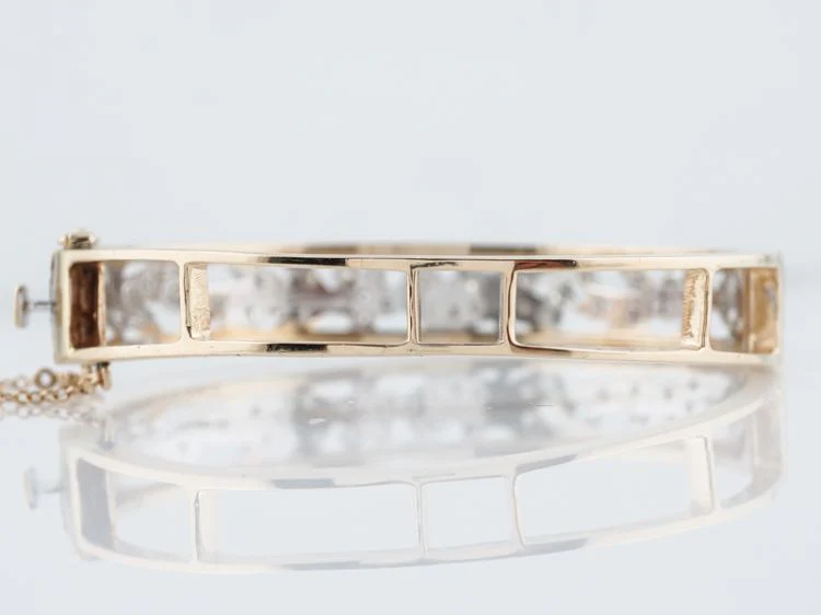 Vintage Bangle Bracelet Retro Two Tone 1.05 Single Cut Diamonds in 14k Yellow & White Gold - Image 4