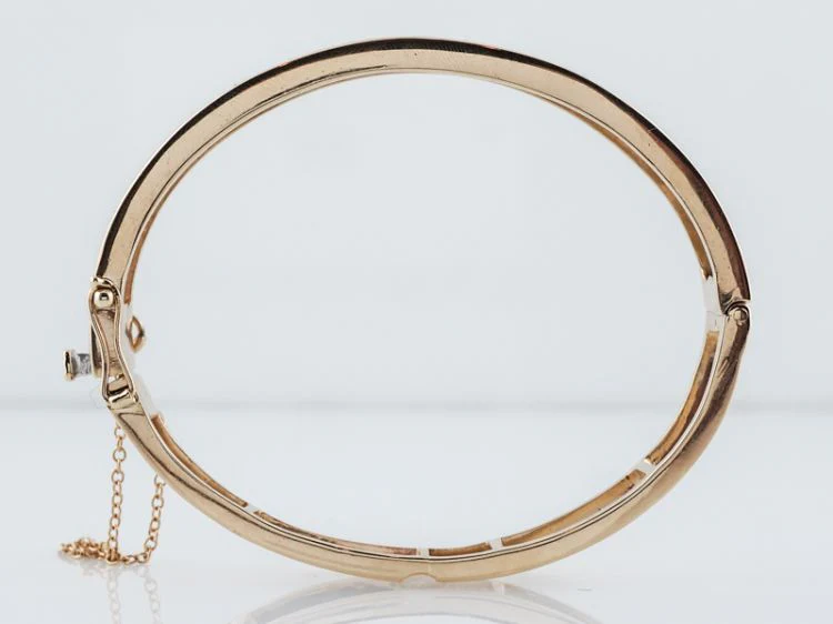Vintage Bangle Bracelet Retro Two Tone 1.05 Single Cut Diamonds in 14k Yellow & White Gold - Image 5