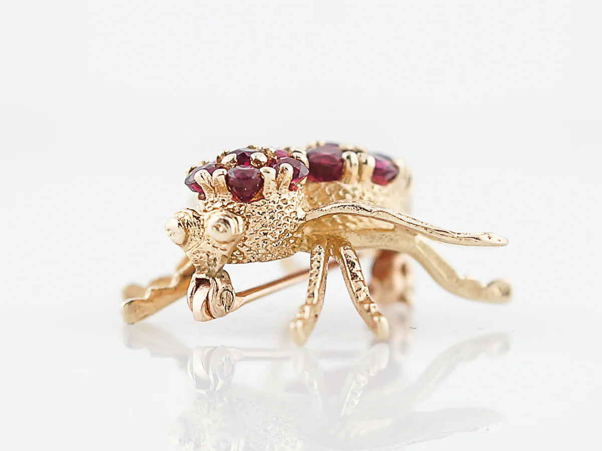 Vintage Bee Pin Retro 1.08 Round Cut Ruby in 14k Yellow Gold - Image 4