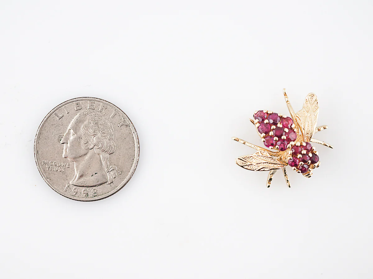 Vintage Bee Pin Retro 1.08 Round Cut Ruby in 14k Yellow Gold - Image 7