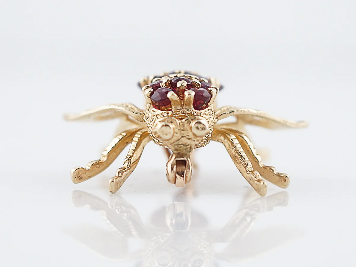 Vintage Bee Pin Retro 1.08 Round Cut Ruby in 14k Yellow Gold - Image 2