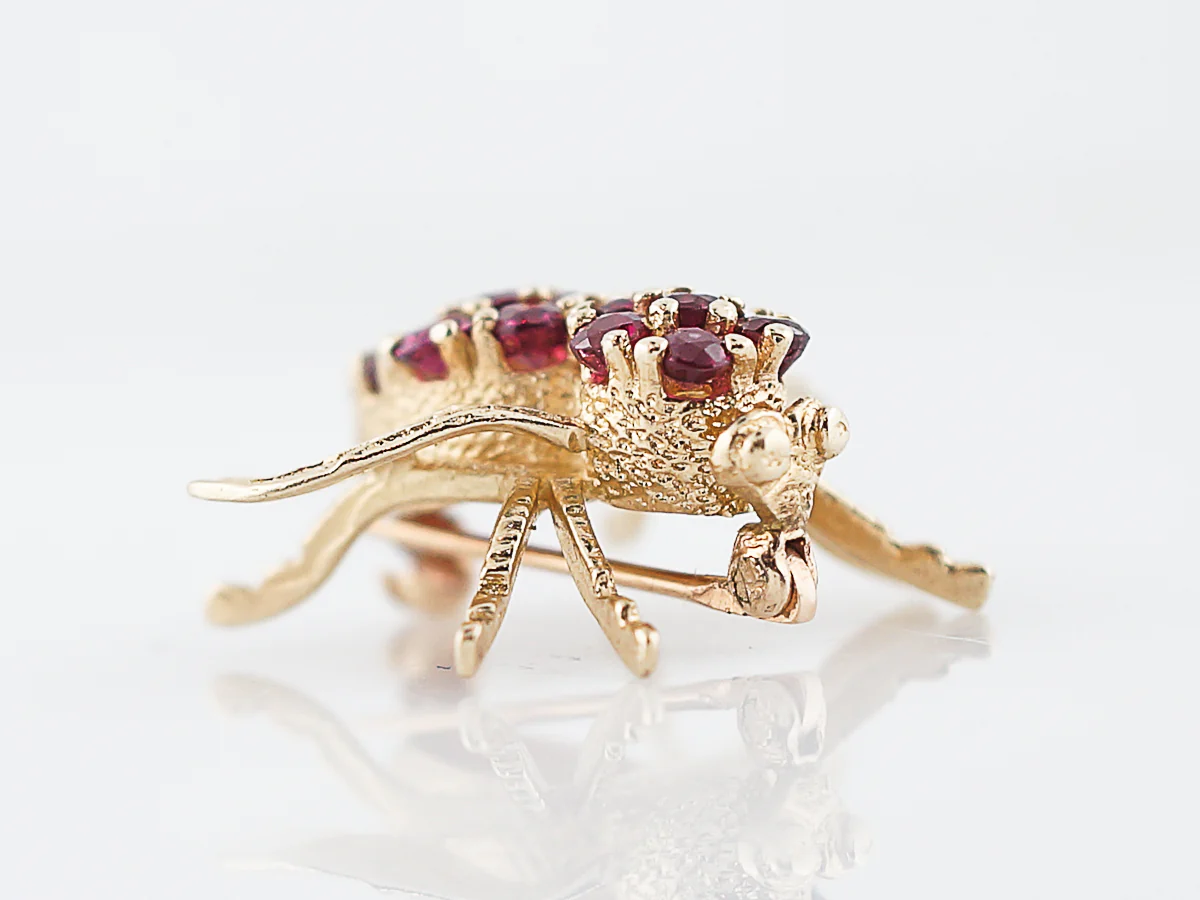 Vintage Bee Pin Retro 1.08 Round Cut Ruby in 14k Yellow Gold - Image 4