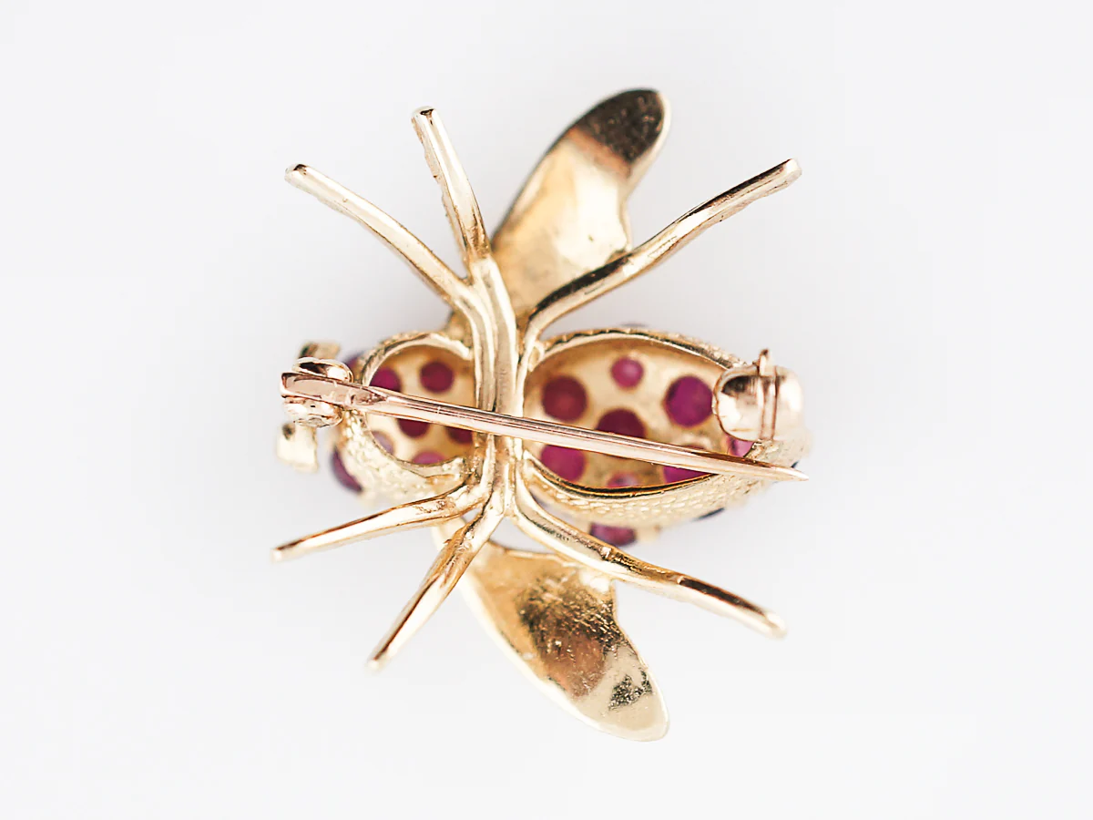 Vintage Bee Pin Retro 1.08 Round Cut Ruby in 14k Yellow Gold - Image 5