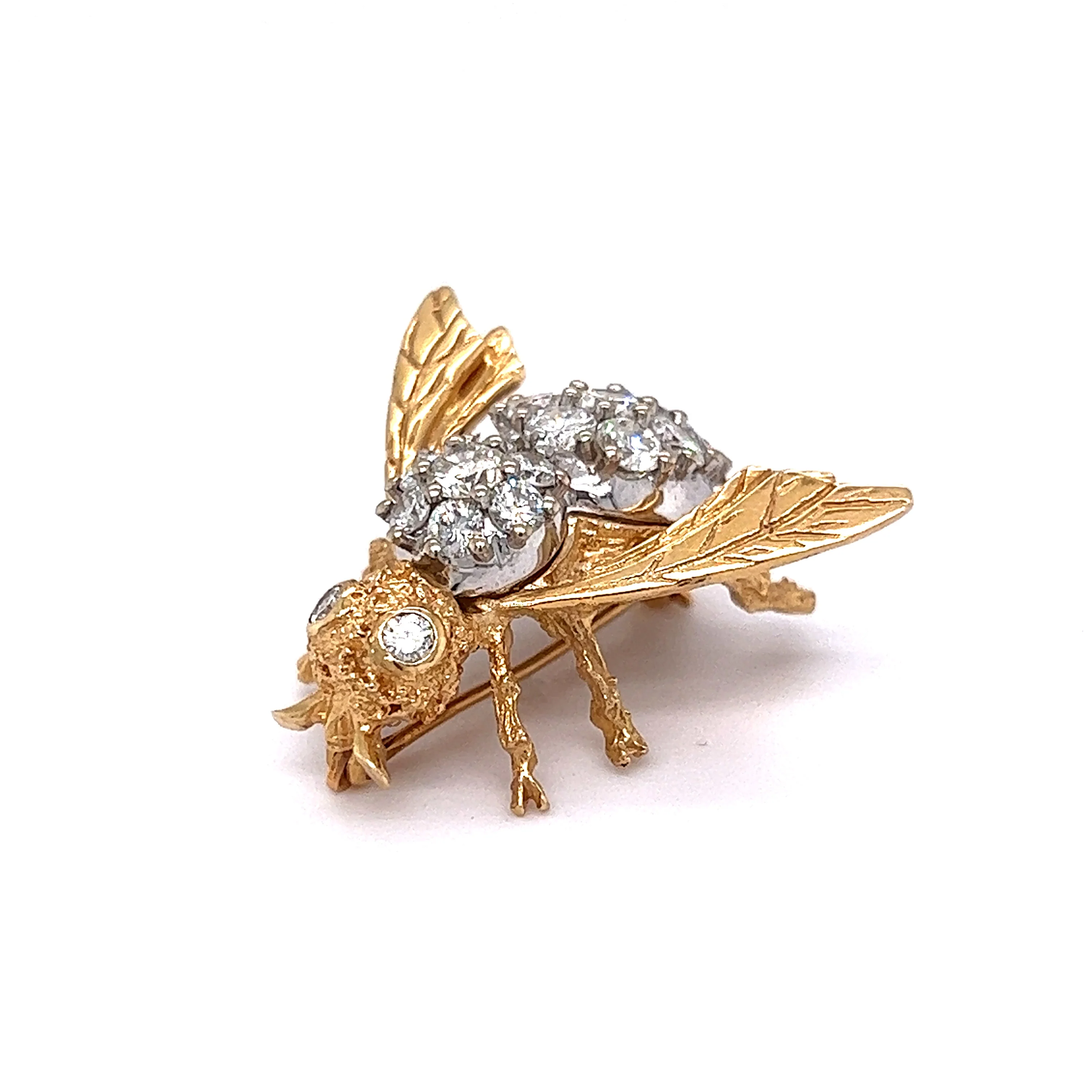 Vintage Bee Pin w/ Diamonds in 14k Yellow Gold - Image 3