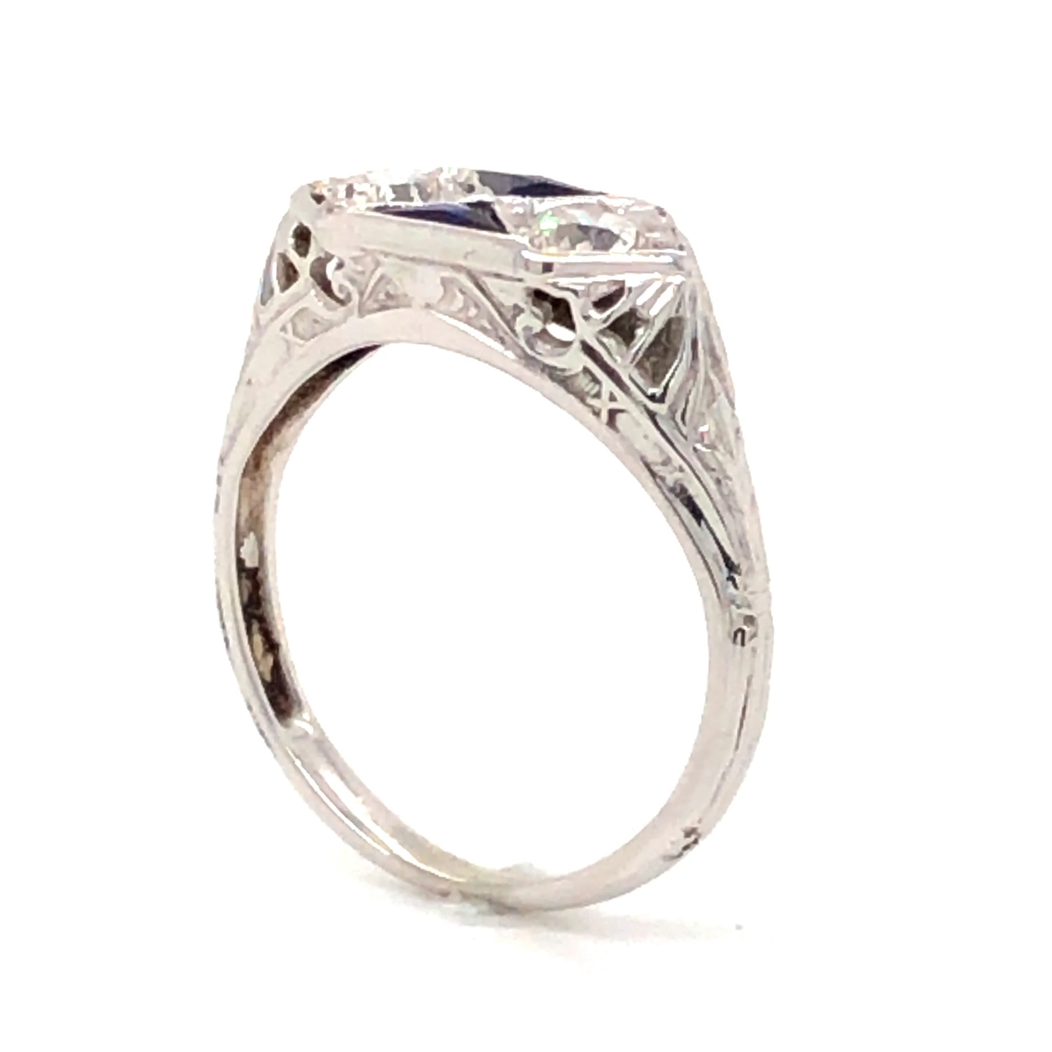 Vintage Belais Diamond & Sapphire Engagement in 18k White Gold - Image 4