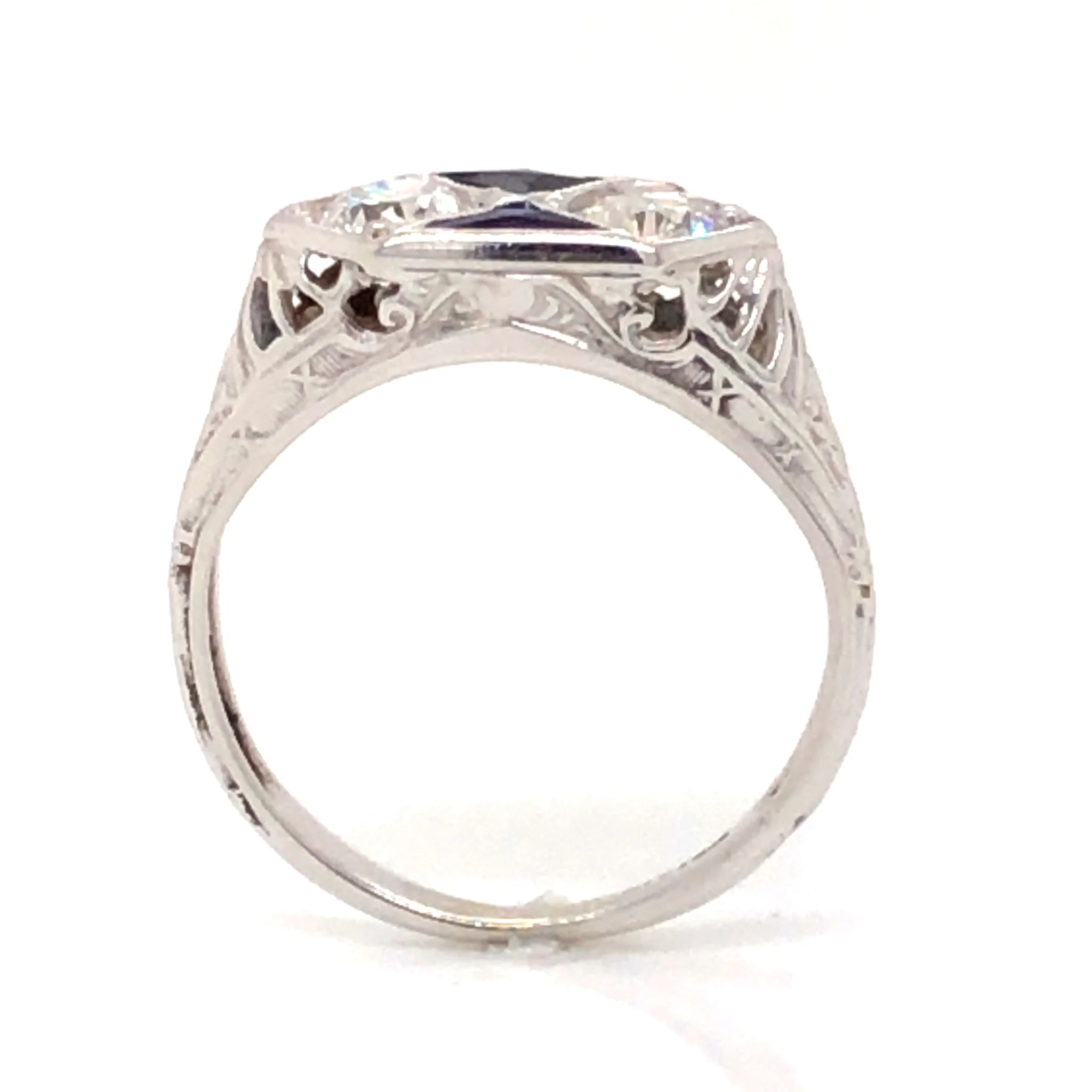 Vintage Belais Diamond & Sapphire Engagement in 18k White Gold - Image 5