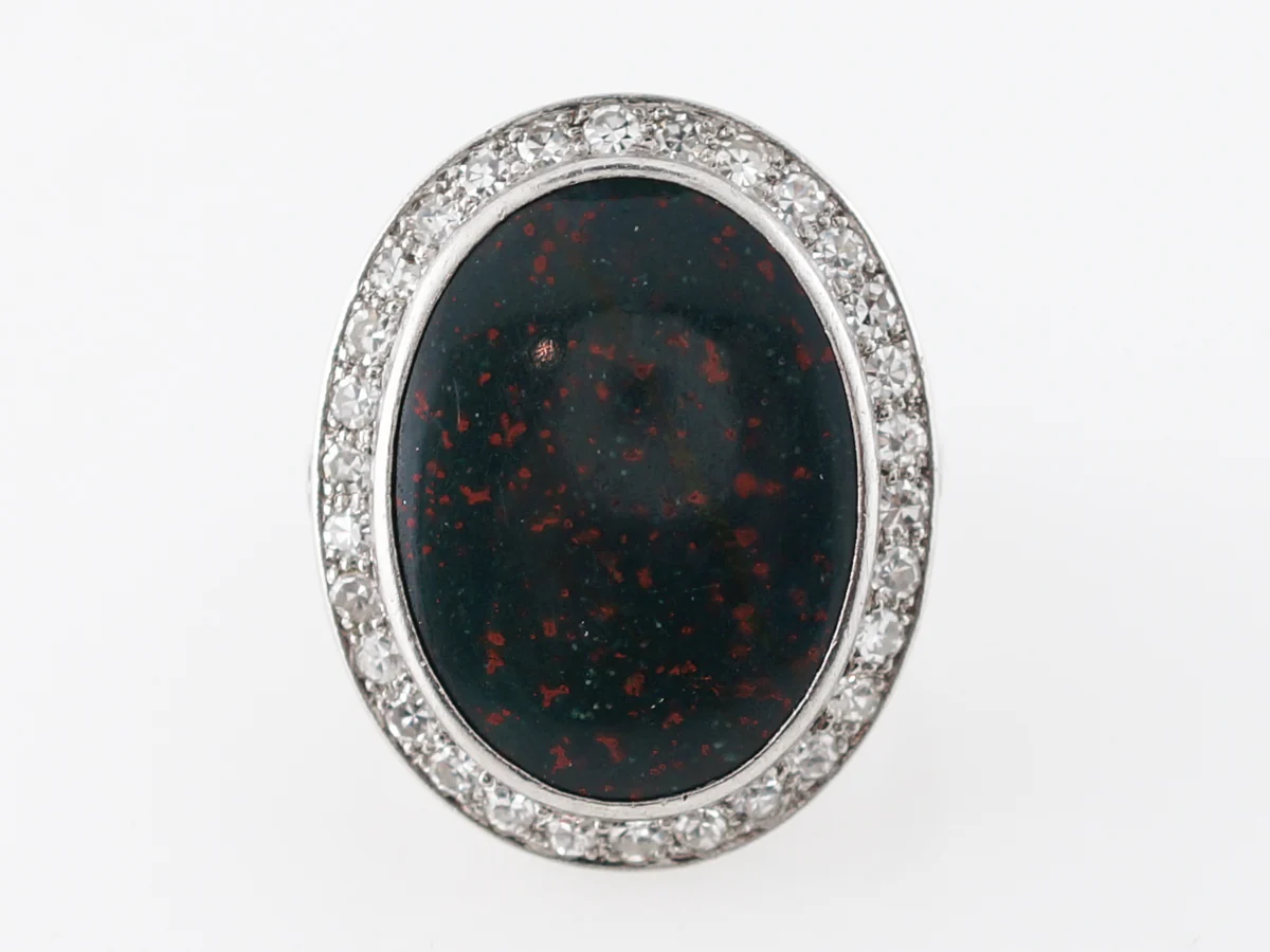 Vintage Bloodstone Cocktail Ring w/ Diamonds in Platinum