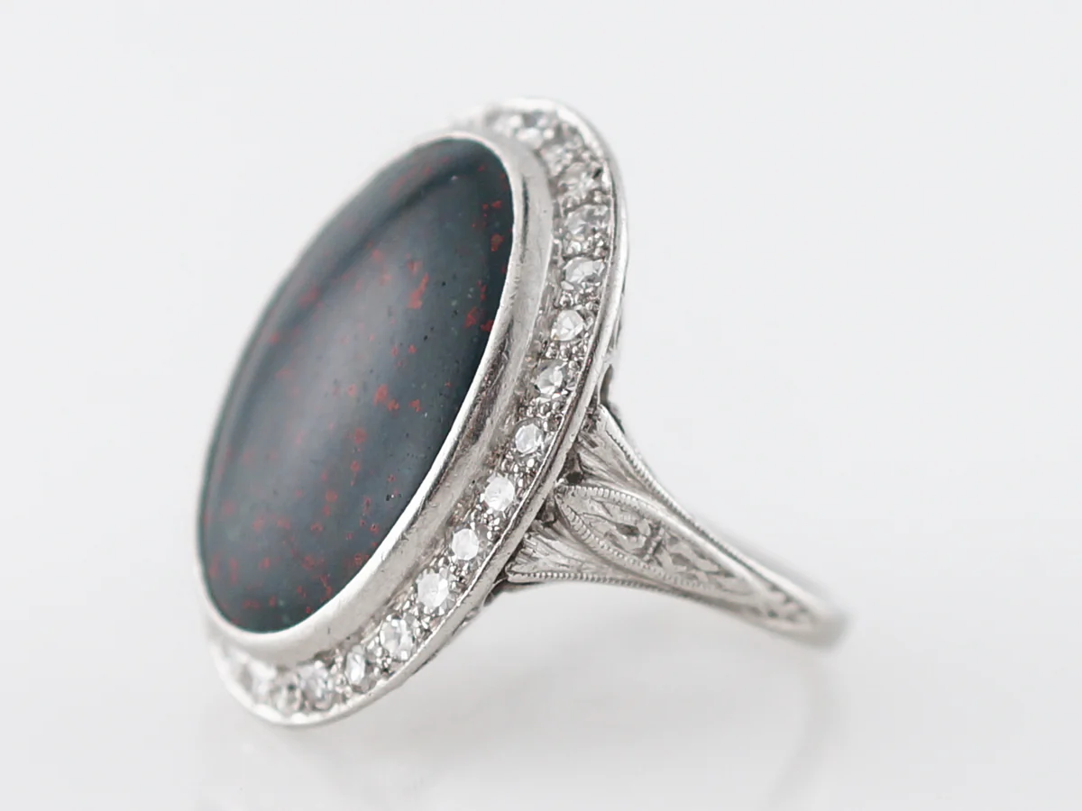 Vintage Bloodstone Cocktail Ring w/ Diamonds in Platinum - Image 2
