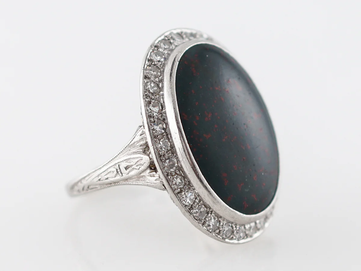 Vintage Bloodstone Cocktail Ring w/ Diamonds in Platinum - Image 3