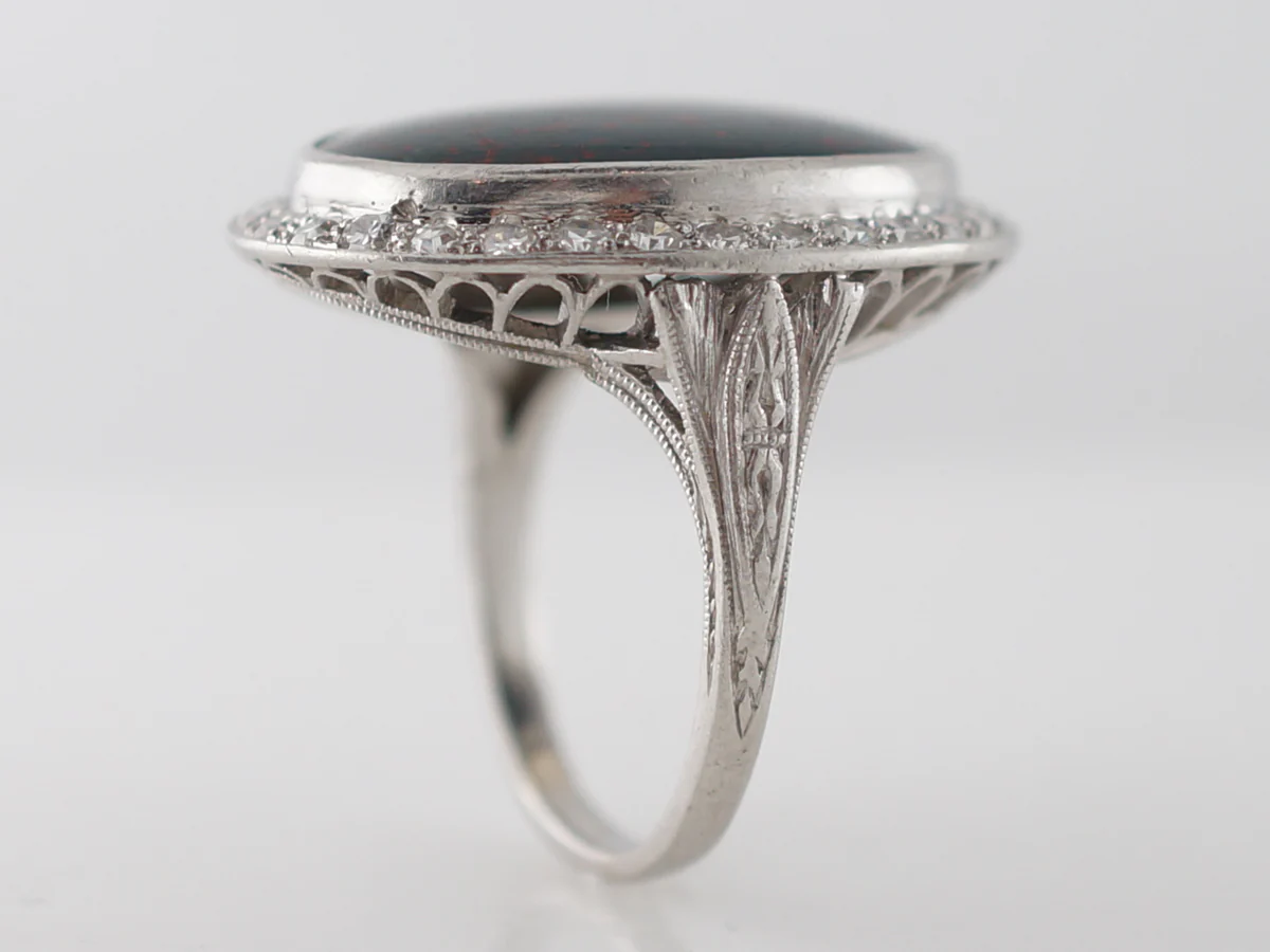 Vintage Bloodstone Cocktail Ring w/ Diamonds in Platinum - Image 5