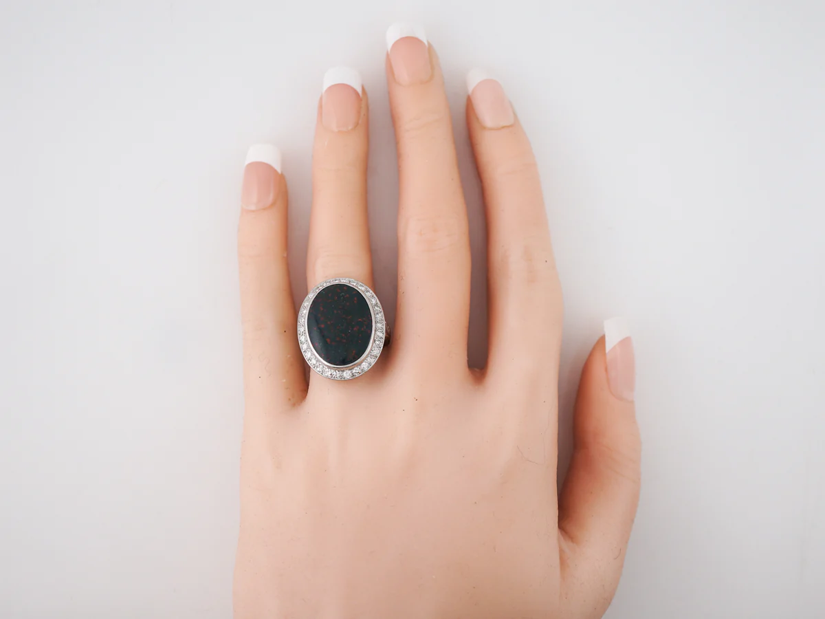 Vintage Bloodstone Cocktail Ring w/ Diamonds in Platinum - Image 6