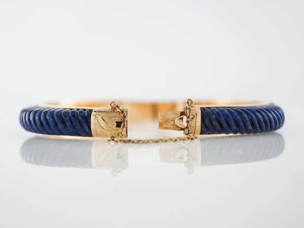 **RTV 5/2/19**Vintage Bracelet Mid-Century Carved Lapis in 14k Yellow Gold - Image 2