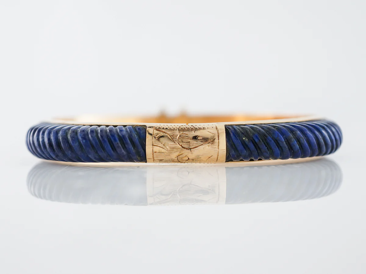 **RTV 5/2/19**Vintage Bracelet Mid-Century Carved Lapis in 14k Yellow Gold - Image 3
