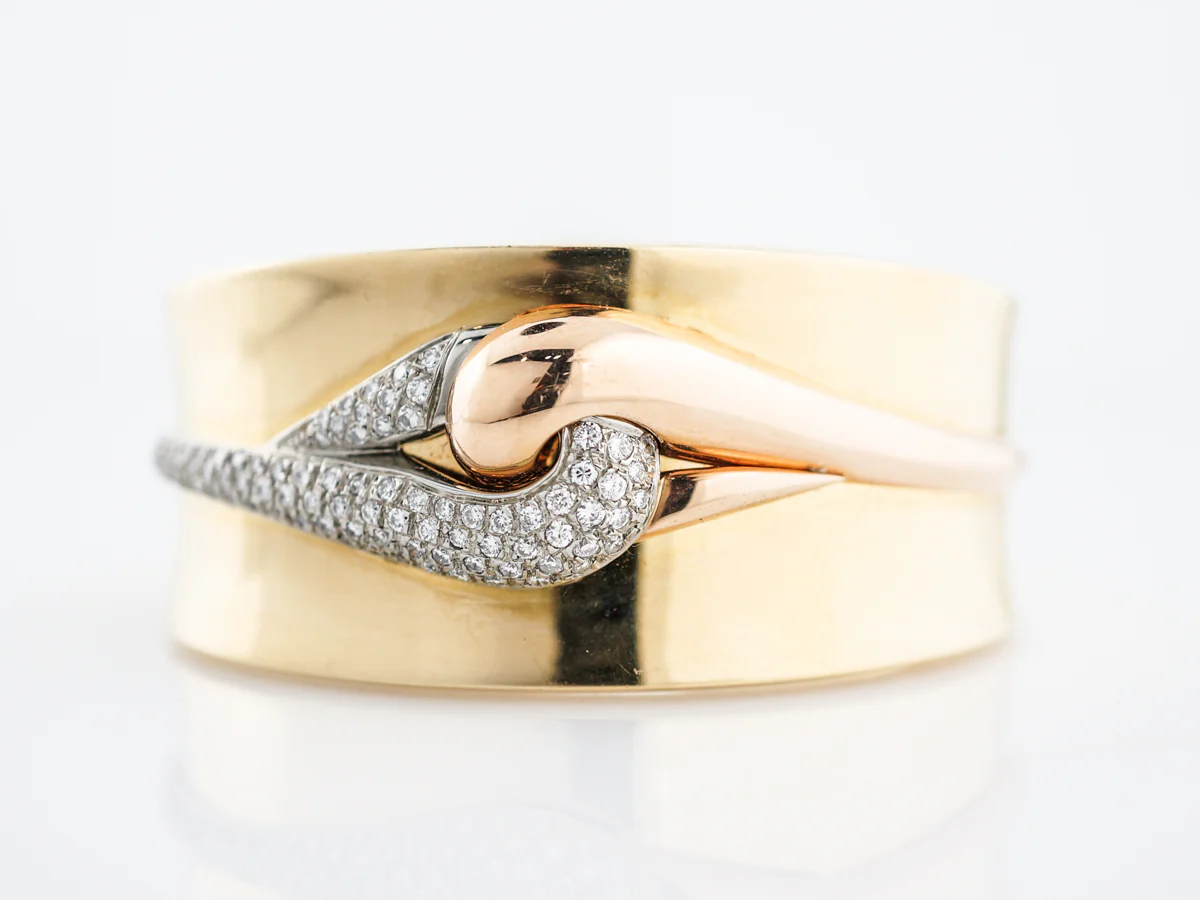 **RTV 1/10/19**Vintage Bracelet Retro 1.50 Round Brilliant Cut Diamonds in 18K Yellow, White & Rose Gold