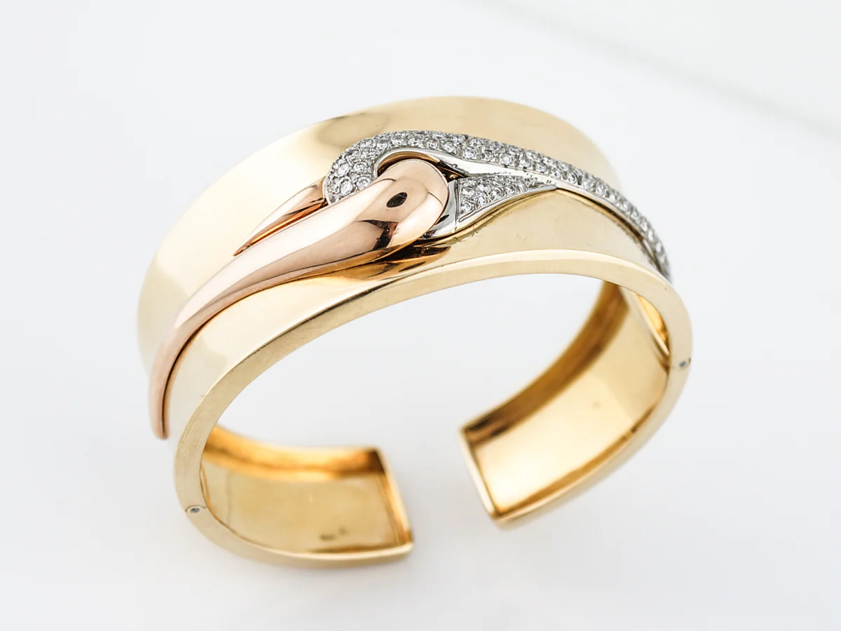 **RTV 1/10/19**Vintage Bracelet Retro 1.50 Round Brilliant Cut Diamonds in 18K Yellow, White & Rose Gold - Image 5