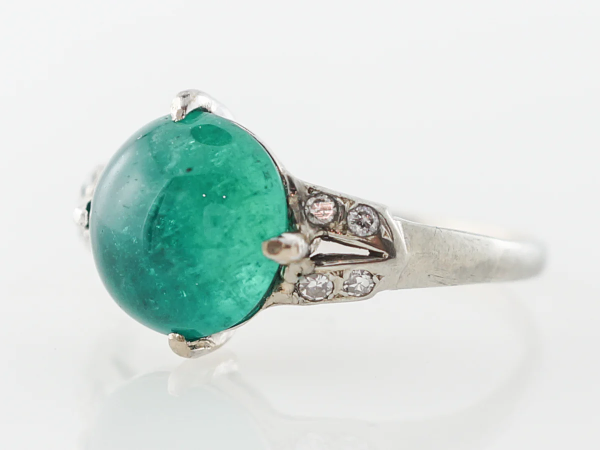 Vintage Cabochon Emerald Ring in Platinum - Image 2