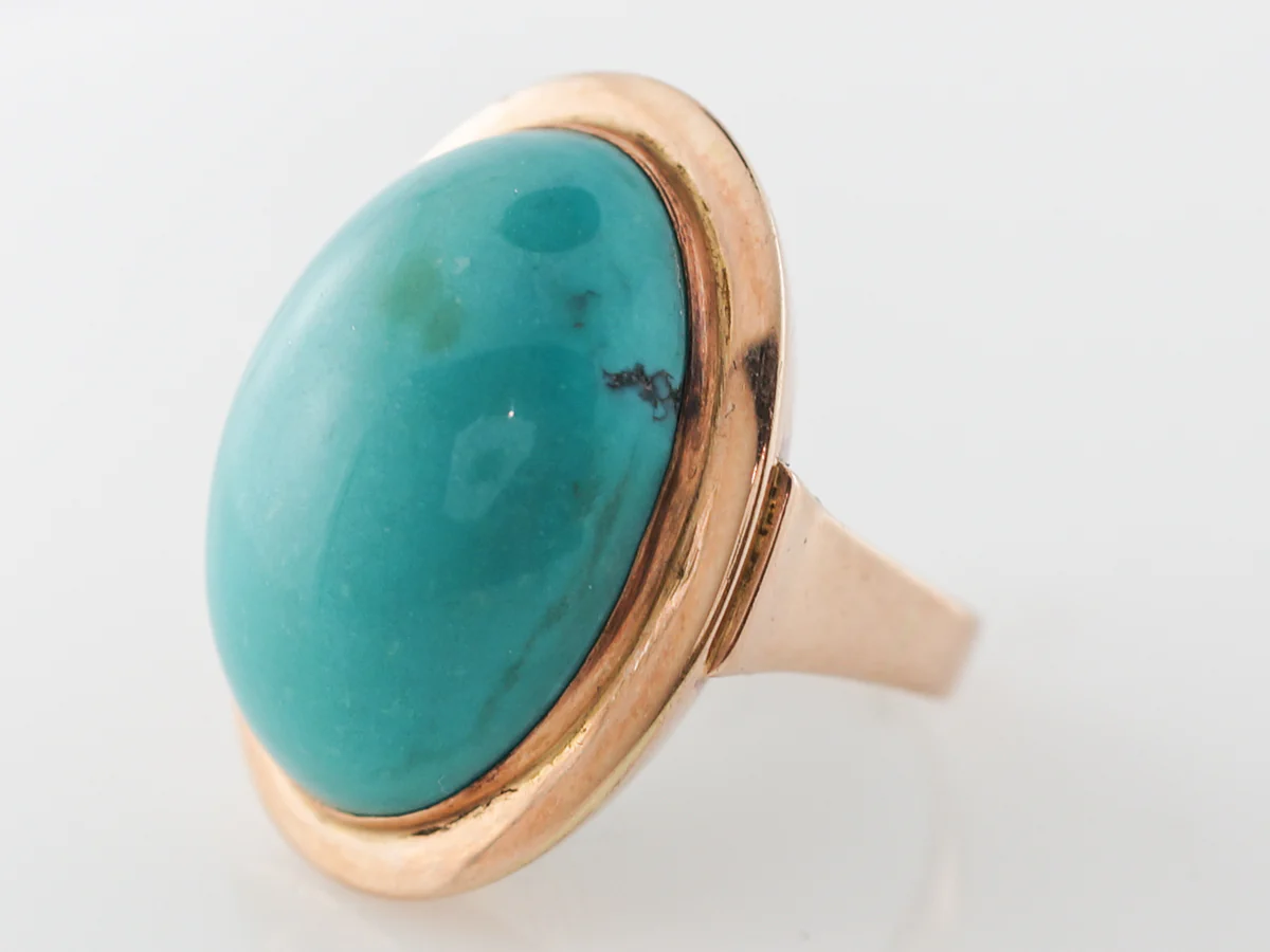 Vintage Cabochon Turquoise Cocktail Ring in Yellow Gold - Image 2