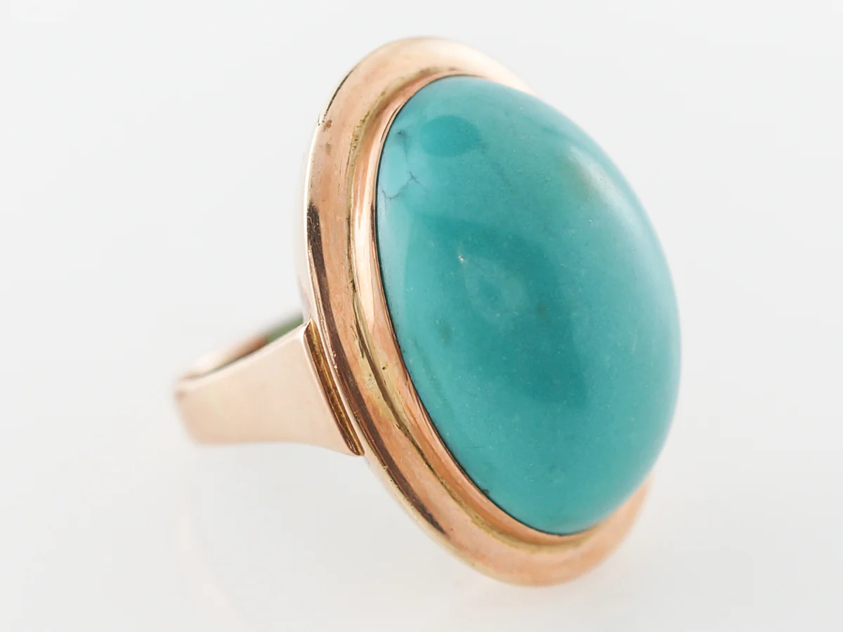 Vintage Cabochon Turquoise Cocktail Ring in Yellow Gold - Image 3