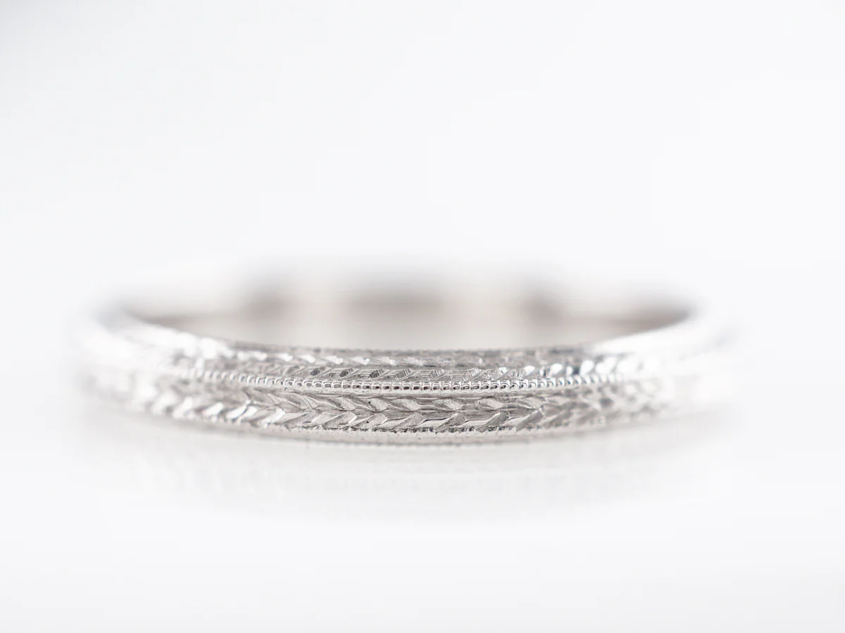 Vintage Chevron Art Deco Wedding Band in 18k White Gold