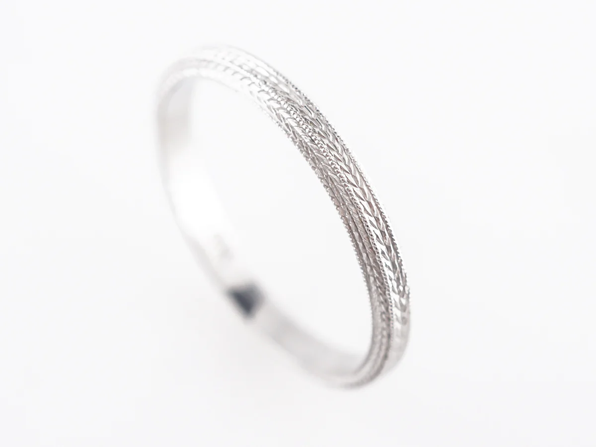 Vintage Chevron Art Deco Wedding Band in 18k White Gold - Image 4